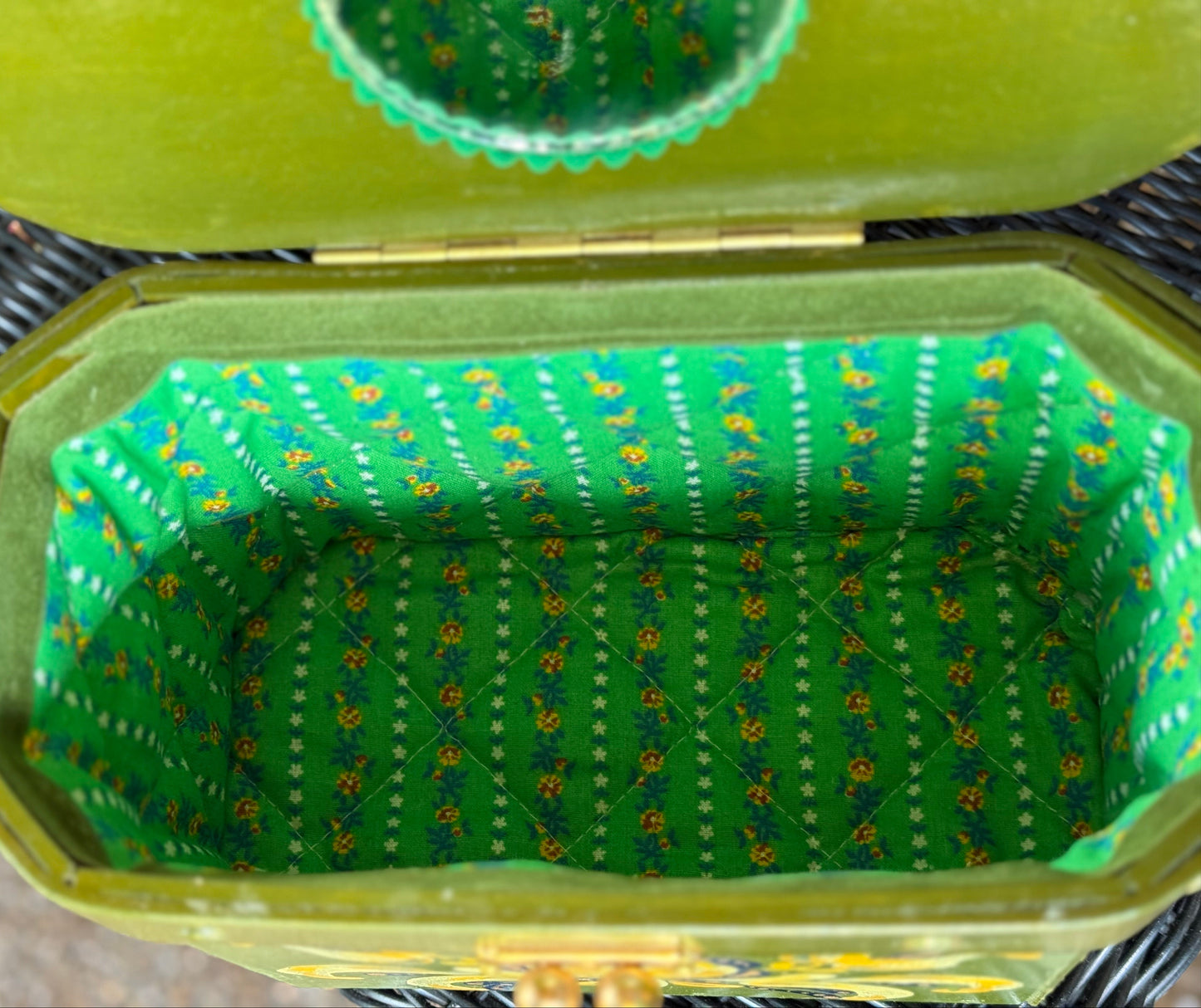 Vintage Green Floral Wooden Purse