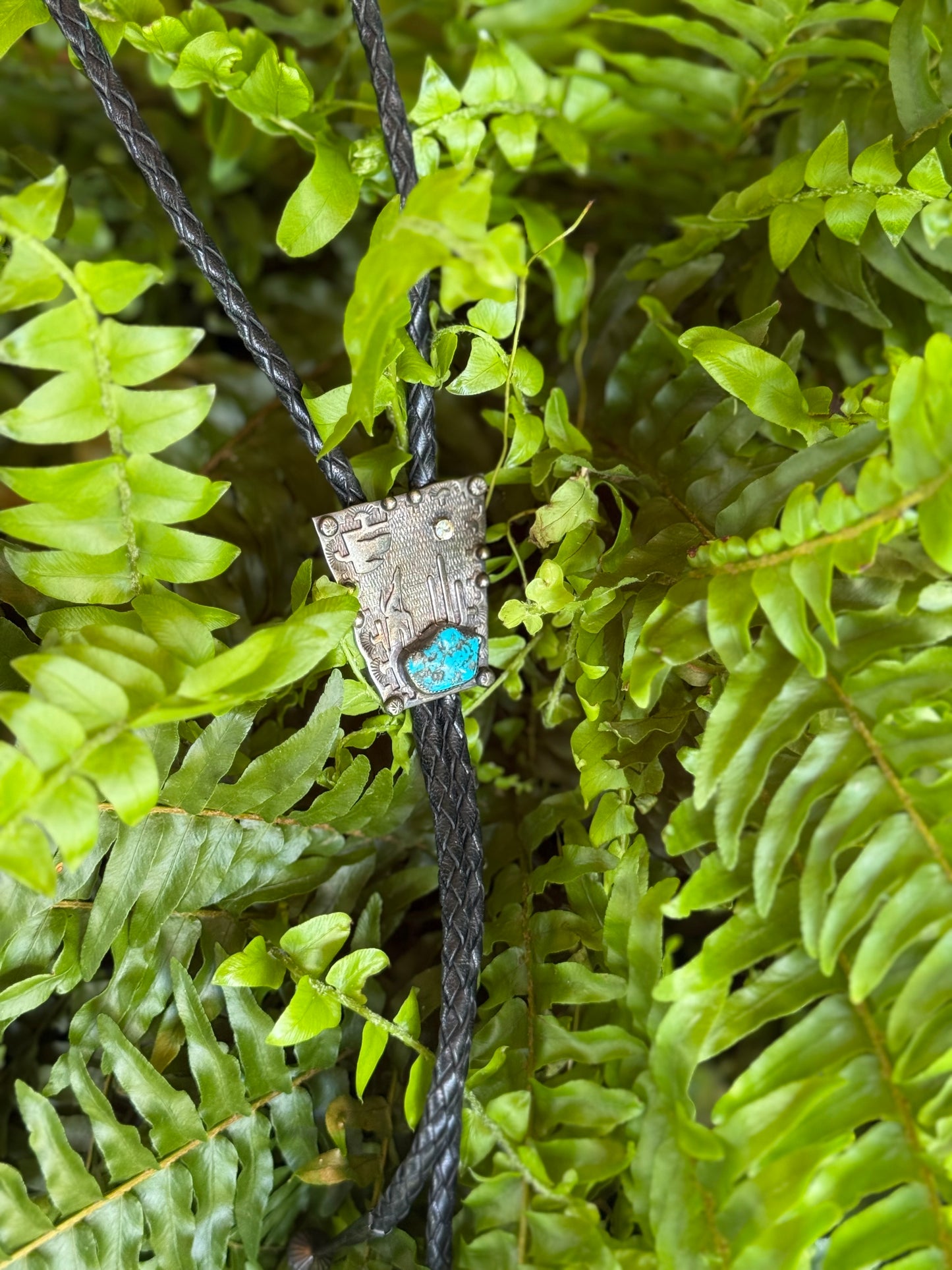 Vintage Turquoise and White Sapphire Bolo Tie