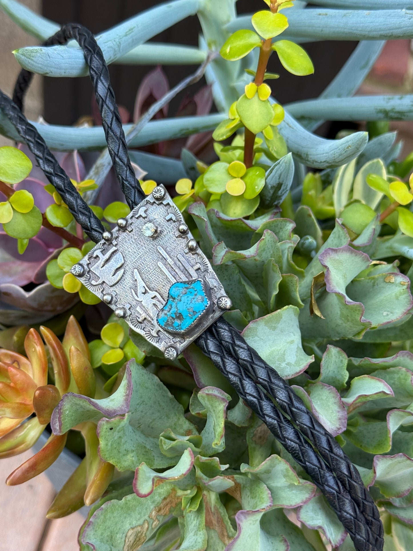 Vintage Turquoise and White Sapphire Bolo Tie