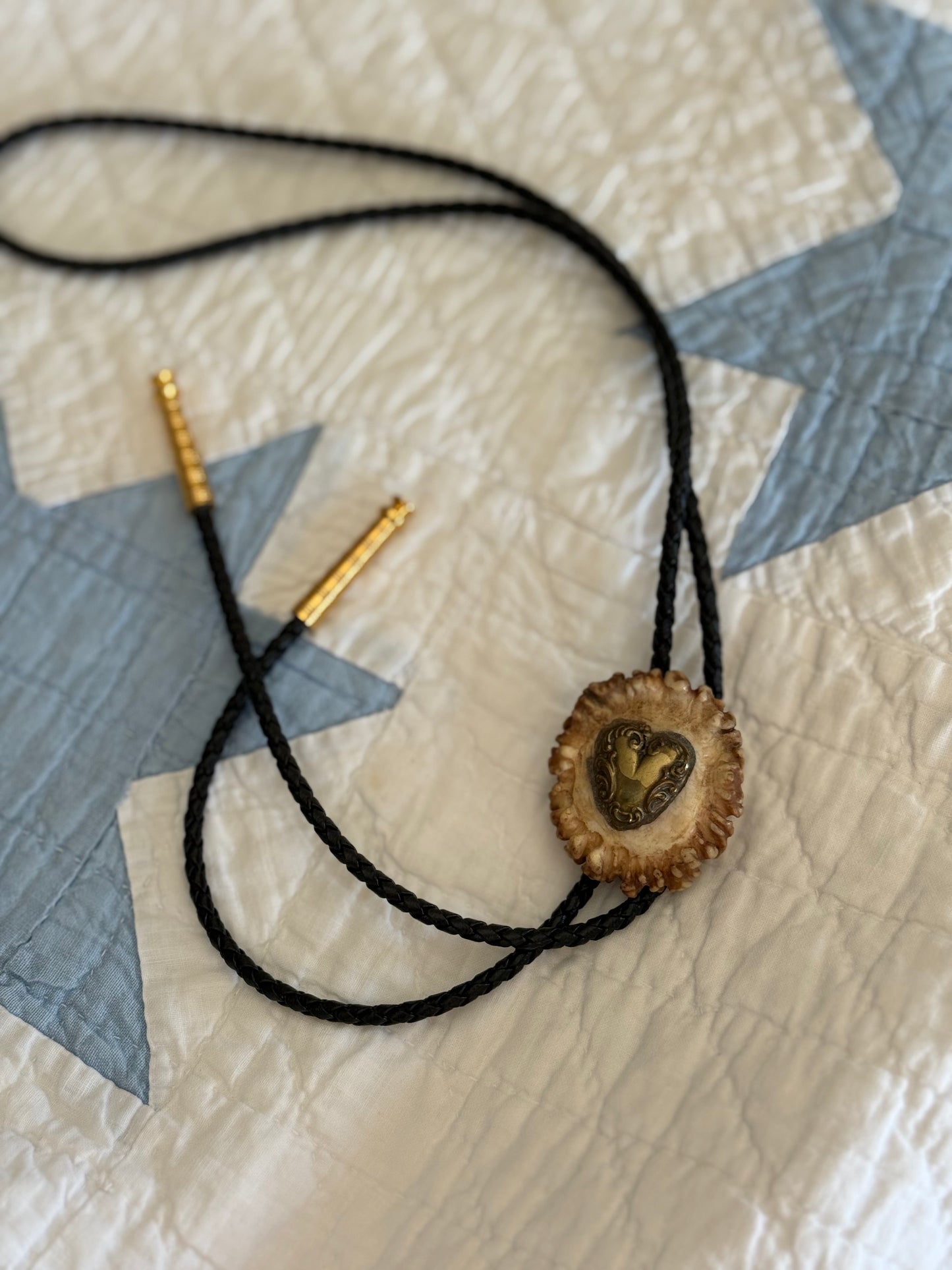 Vintage Antler with Heart Bolo Tie