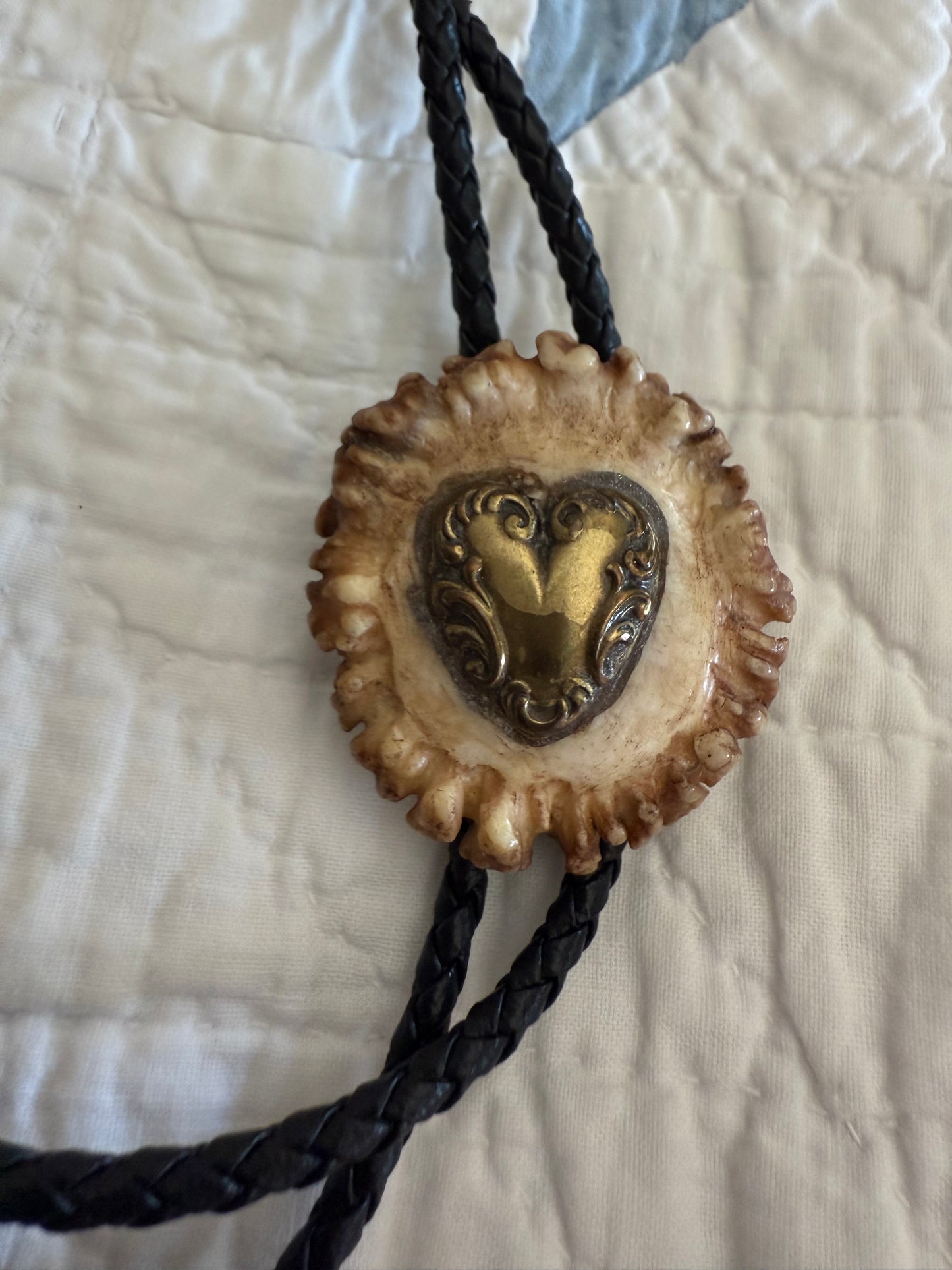 Vintage Antler with Heart Bolo Tie