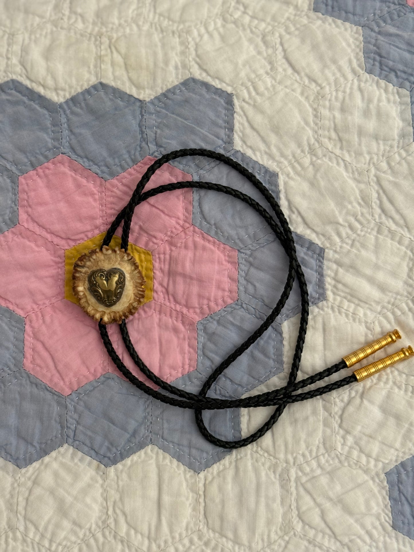 Vintage Antler with Heart Bolo Tie