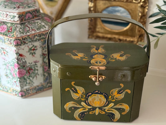 Vintage Green Floral Wooden Purse