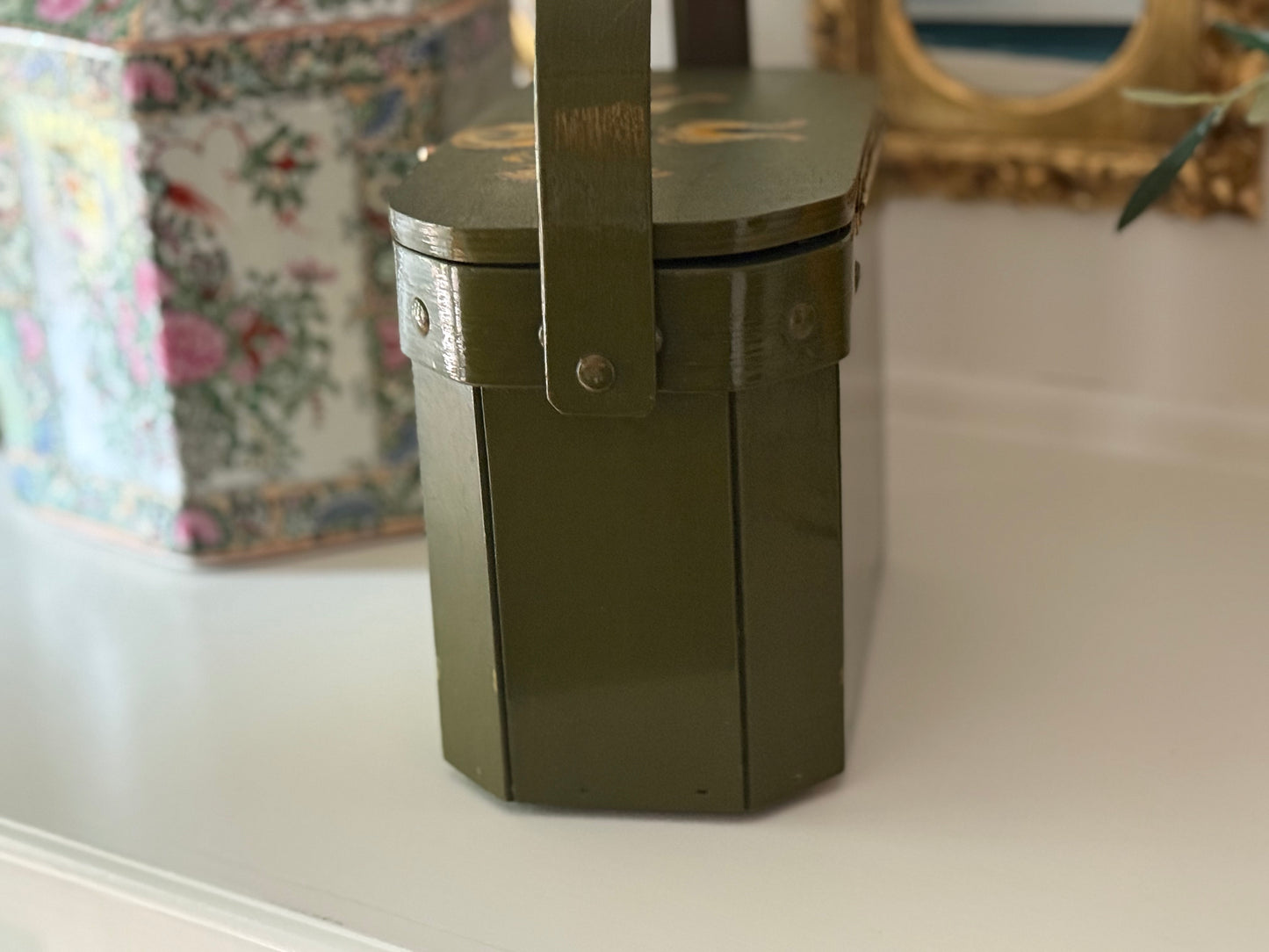 Vintage Green Floral Wooden Purse