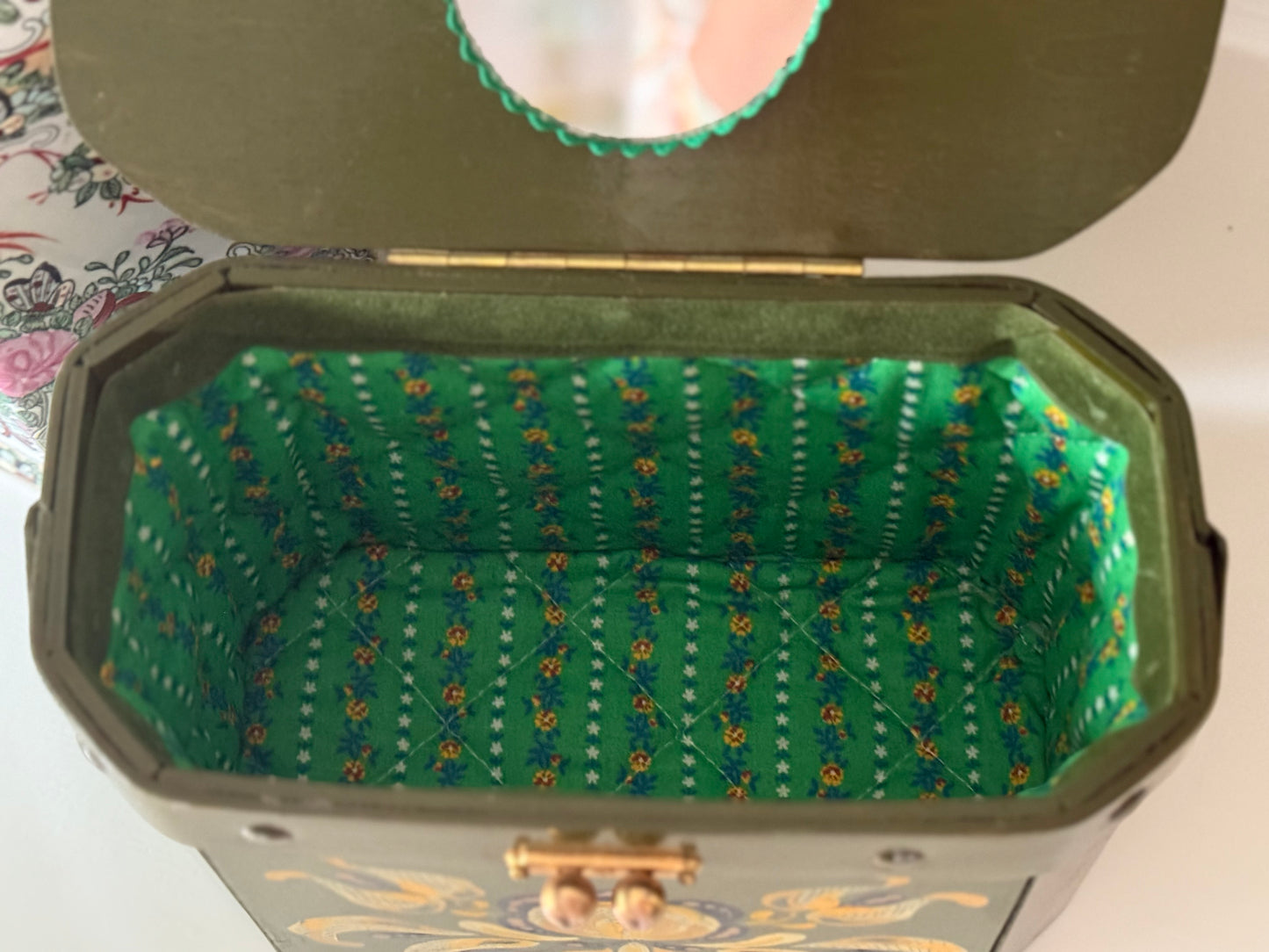 Vintage Green Floral Wooden Purse