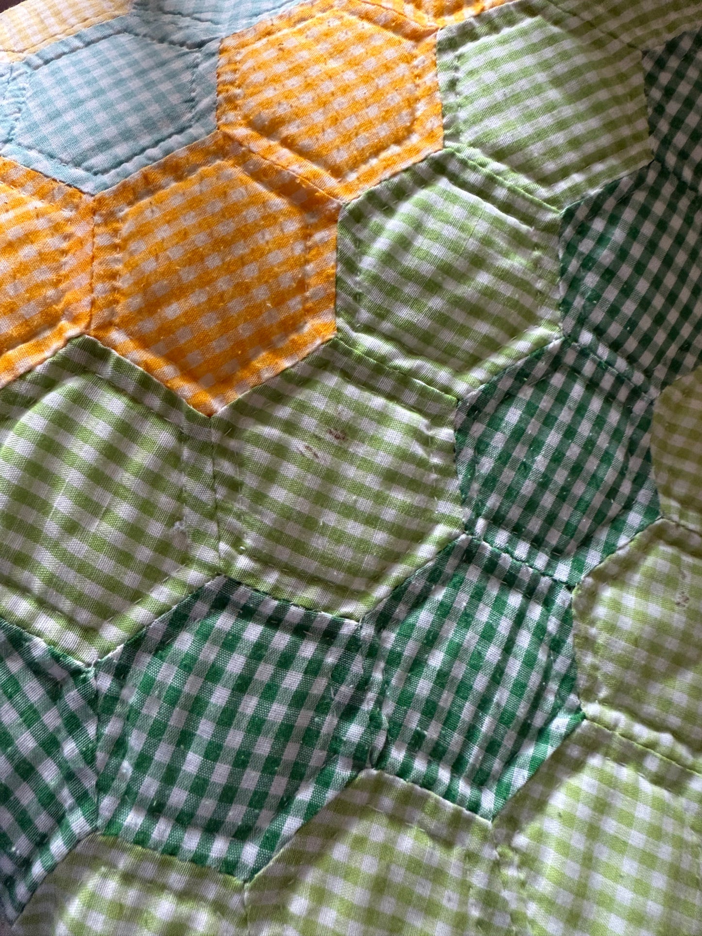 Gingham Grandmother's Flower Garden Quilt