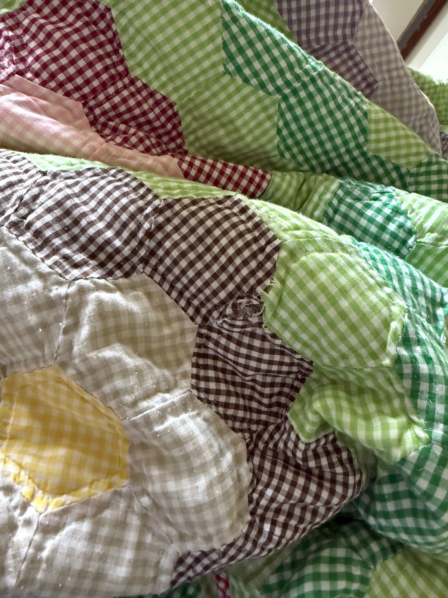 Gingham Grandmother's Flower Garden Quilt