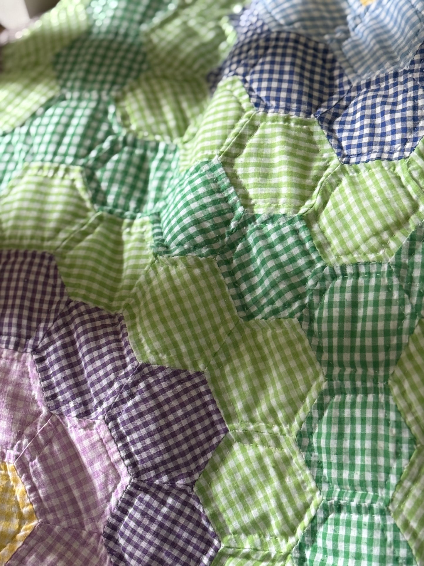 Gingham Grandmother's Flower Garden Quilt