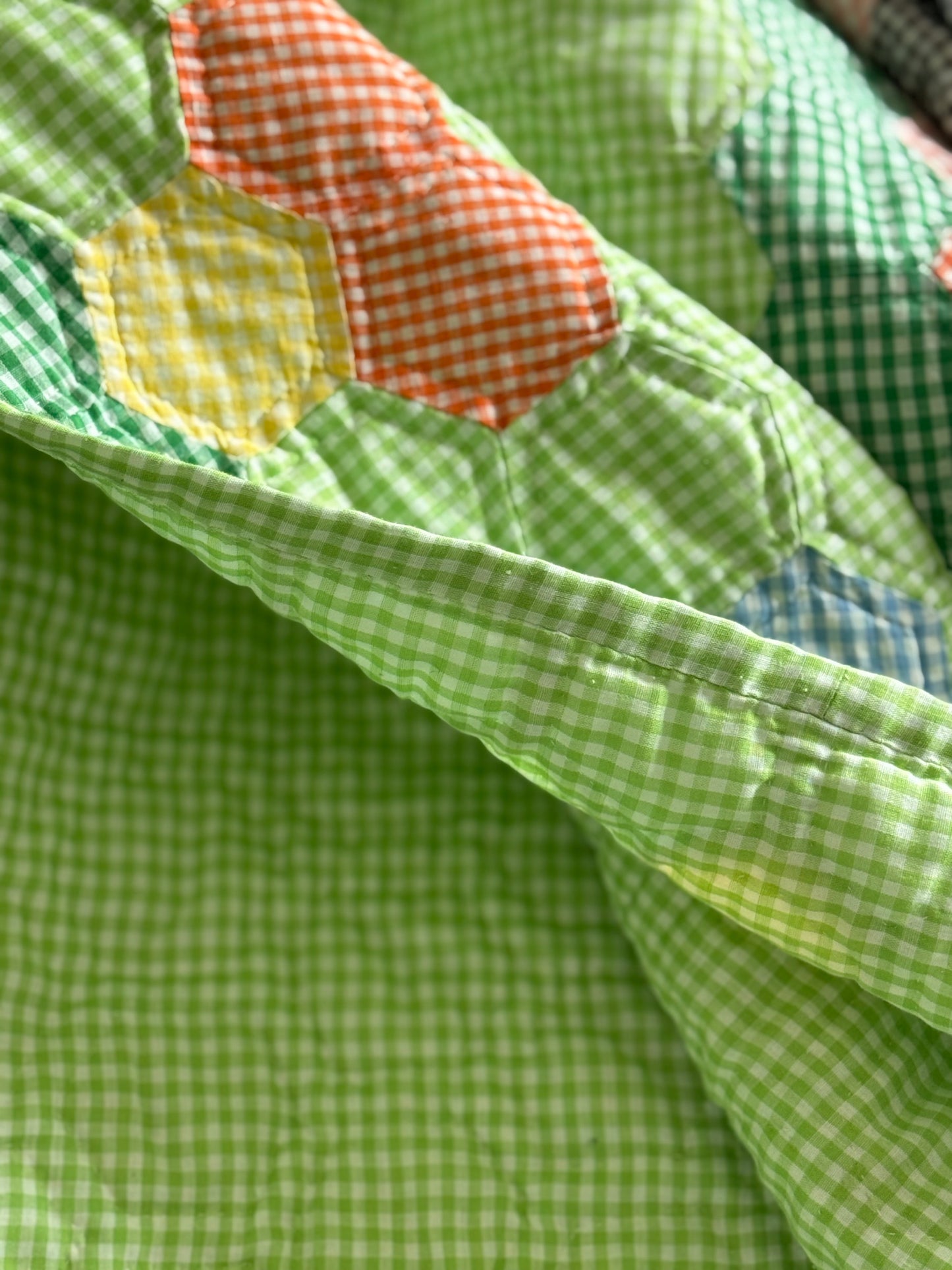Gingham Grandmother's Flower Garden Quilt