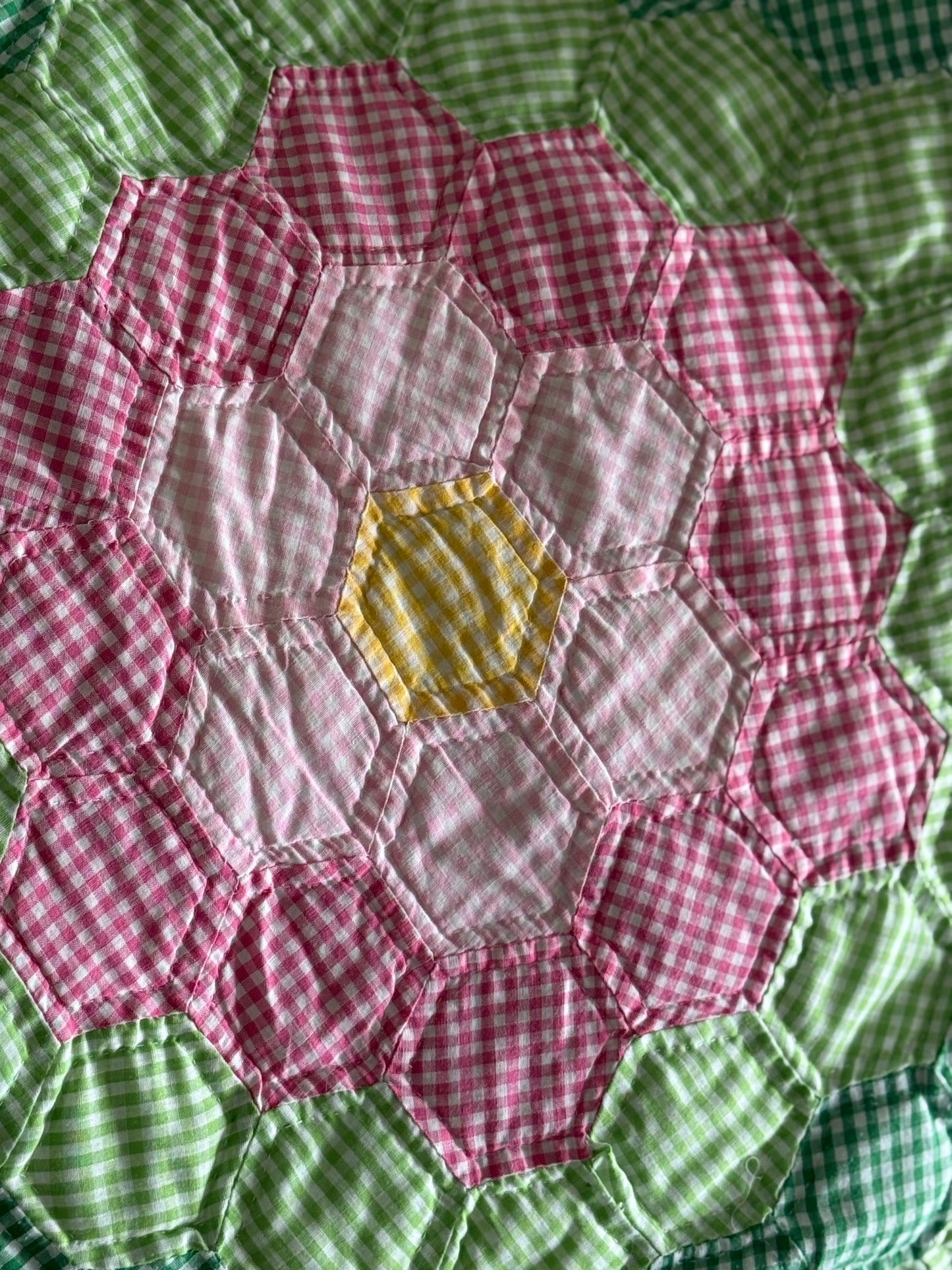Gingham Grandmother's Flower Garden Quilt