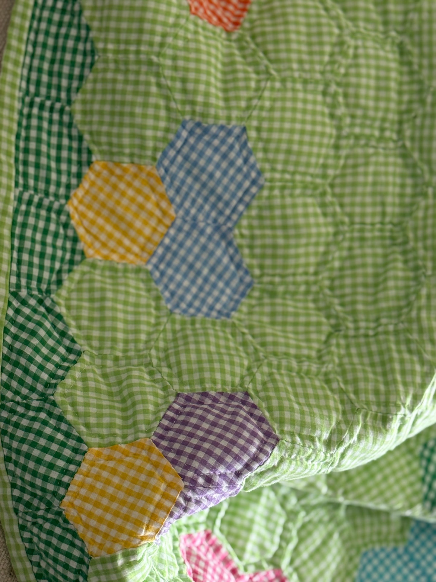 Gingham Grandmother's Flower Garden Quilt