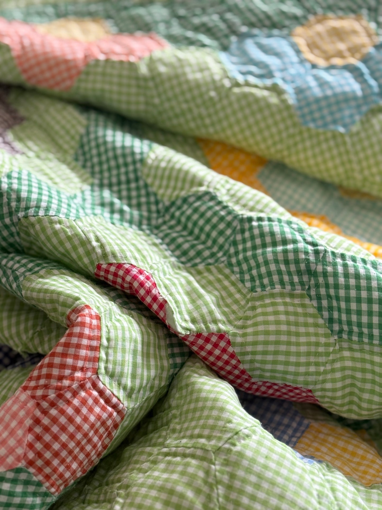 Gingham Grandmother's Flower Garden Quilt