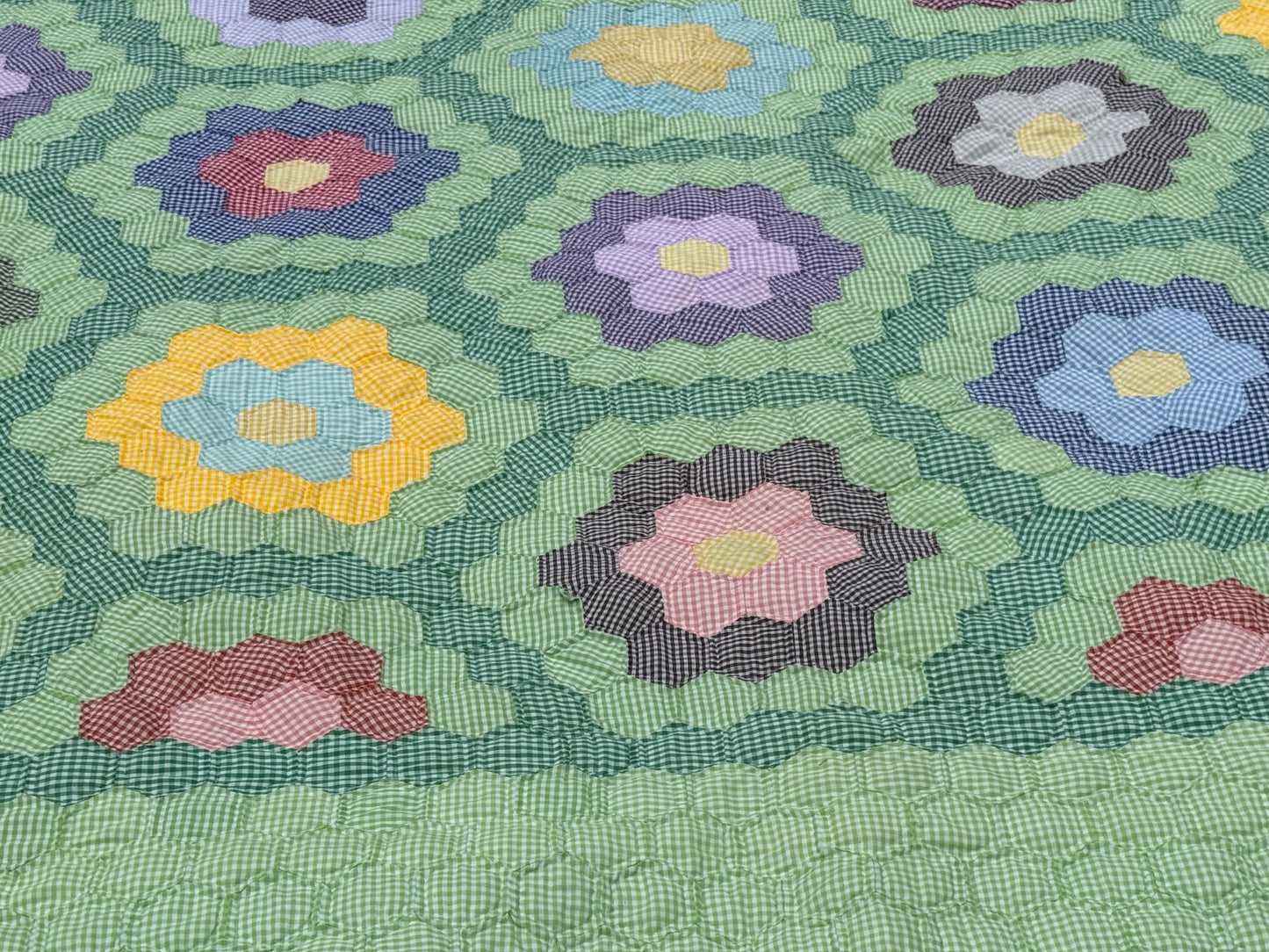 Gingham Grandmother's Flower Garden Quilt