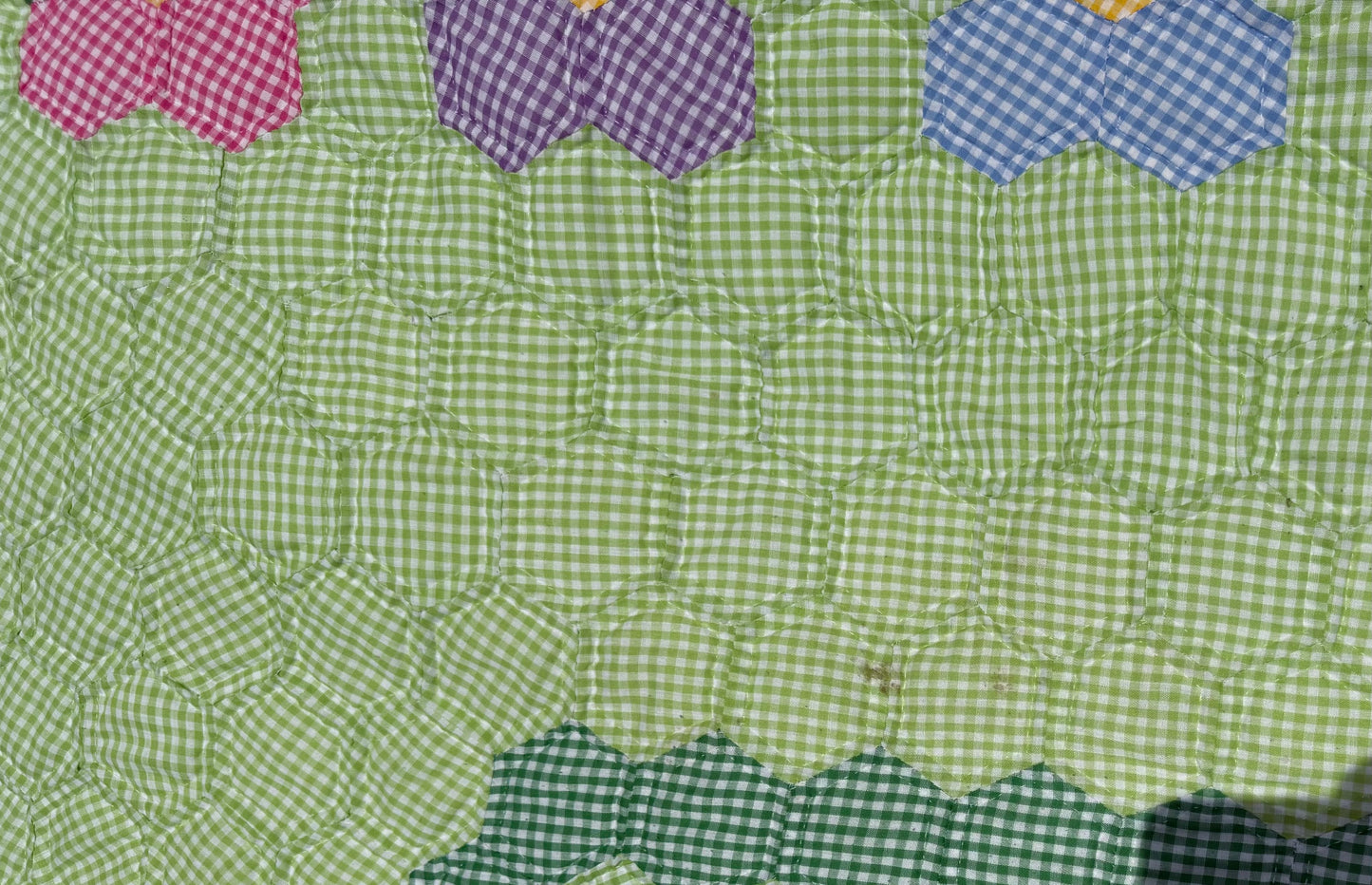 Gingham Grandmother's Flower Garden Quilt