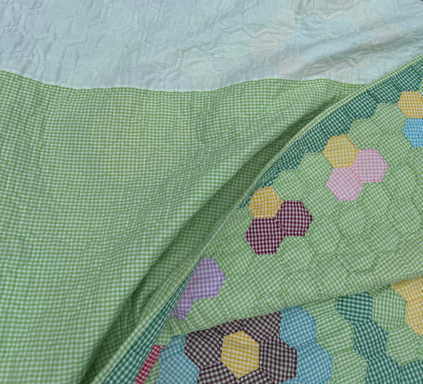 Gingham Grandmother's Flower Garden Quilt