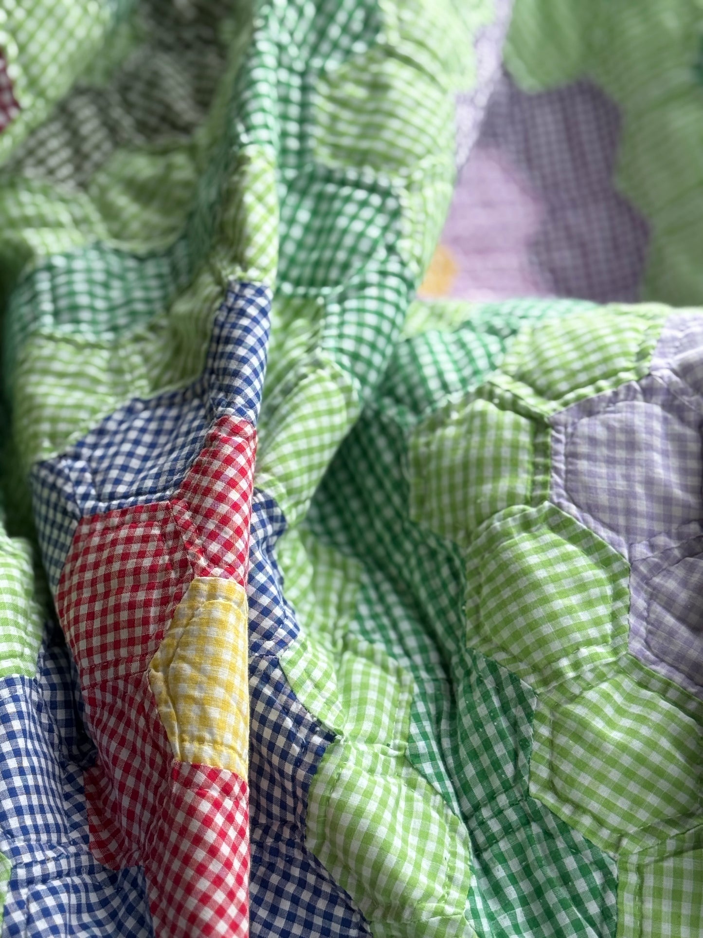 Gingham Grandmother's Flower Garden Quilt