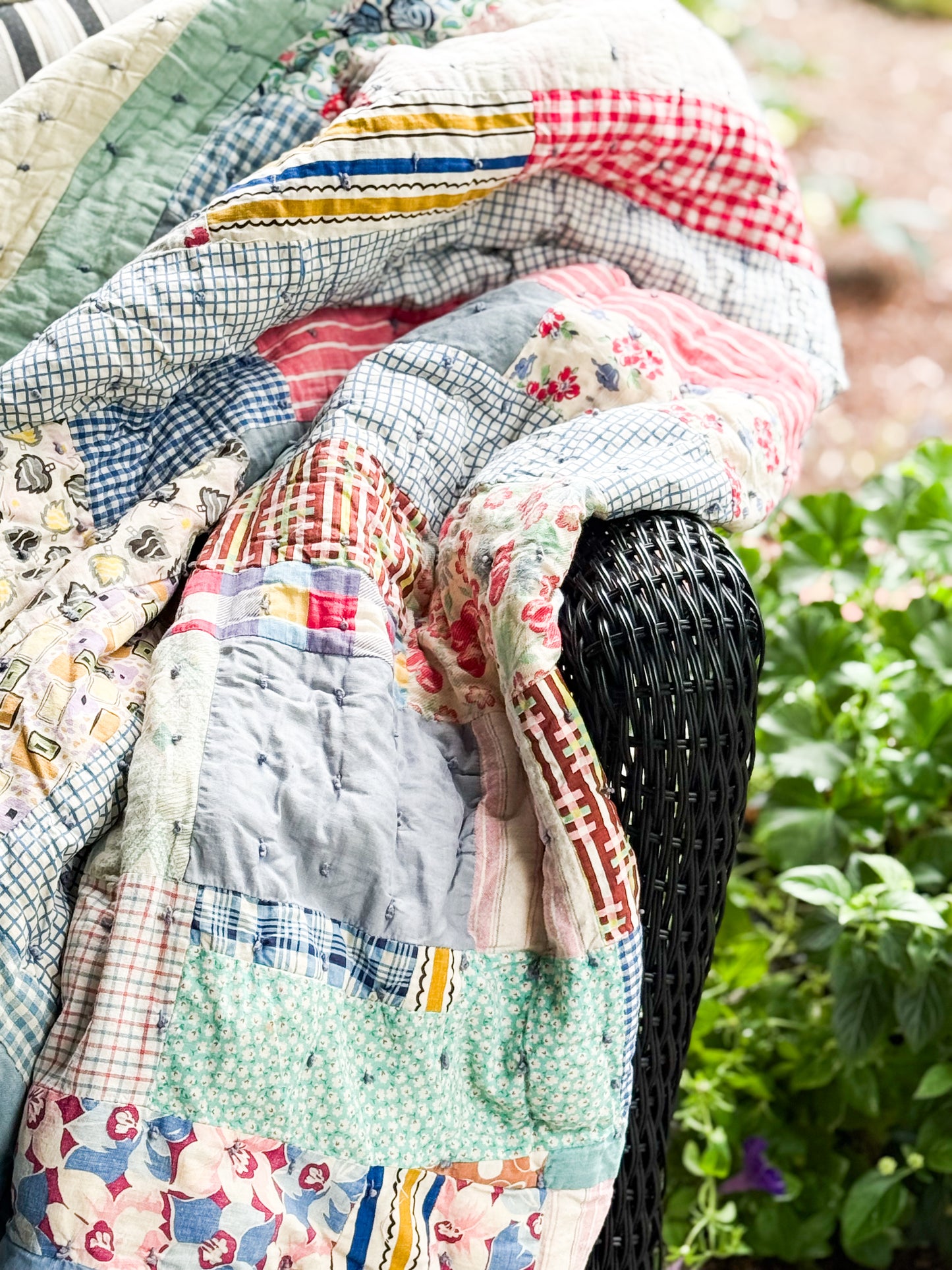 Vintage Scrappy Rectangles Hand Tied Cutter Quilt