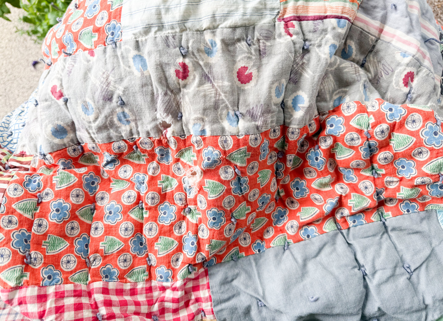 Vintage Scrappy Rectangles Hand Tied Cutter Quilt