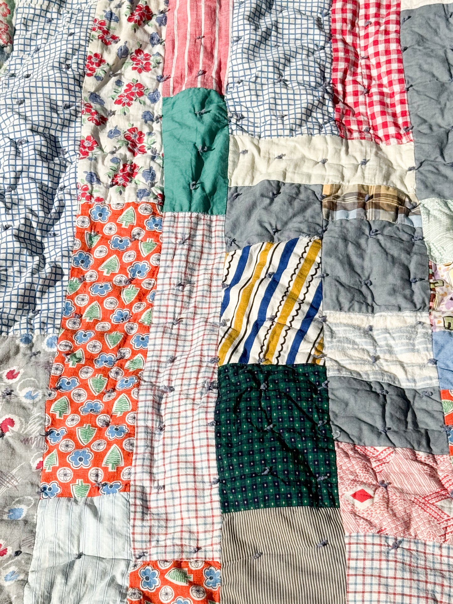 Vintage Scrappy Rectangles Hand Tied Cutter Quilt