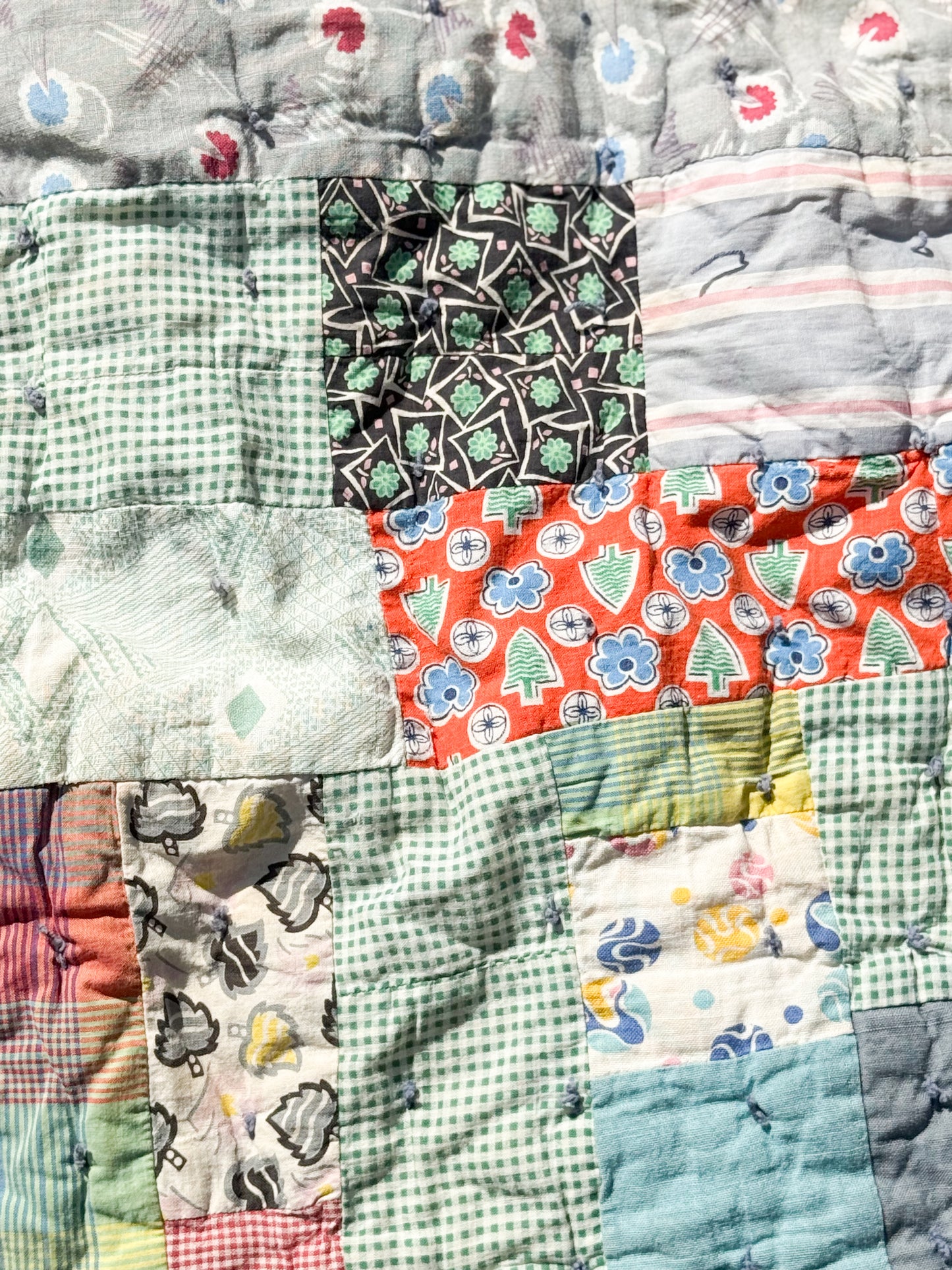 Vintage Scrappy Rectangles Hand Tied Cutter Quilt