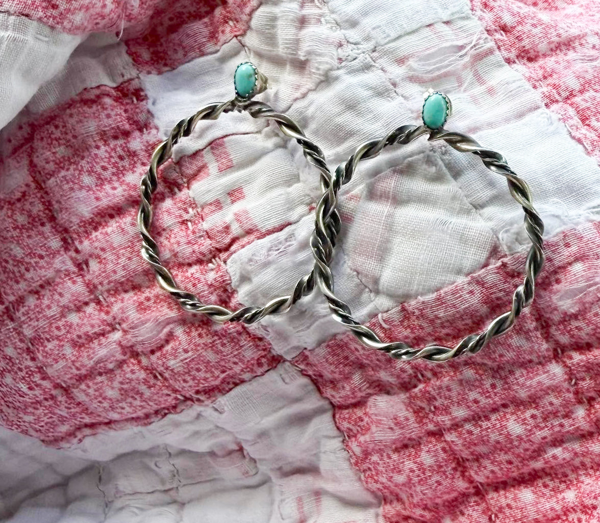 Sterling Turquoise Hoop Post Earrings