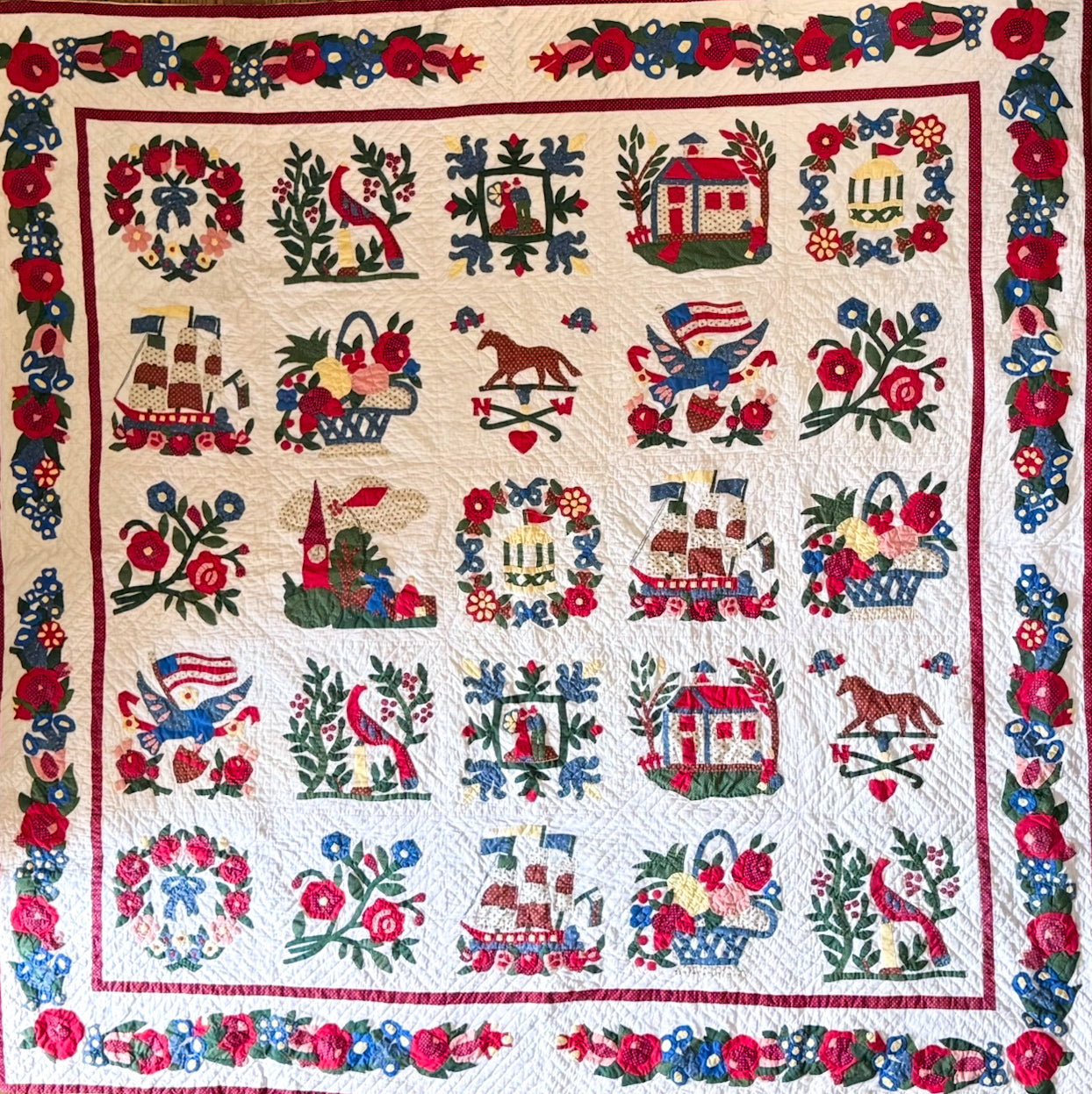 Americana Applique Baltimore Album Quilt
