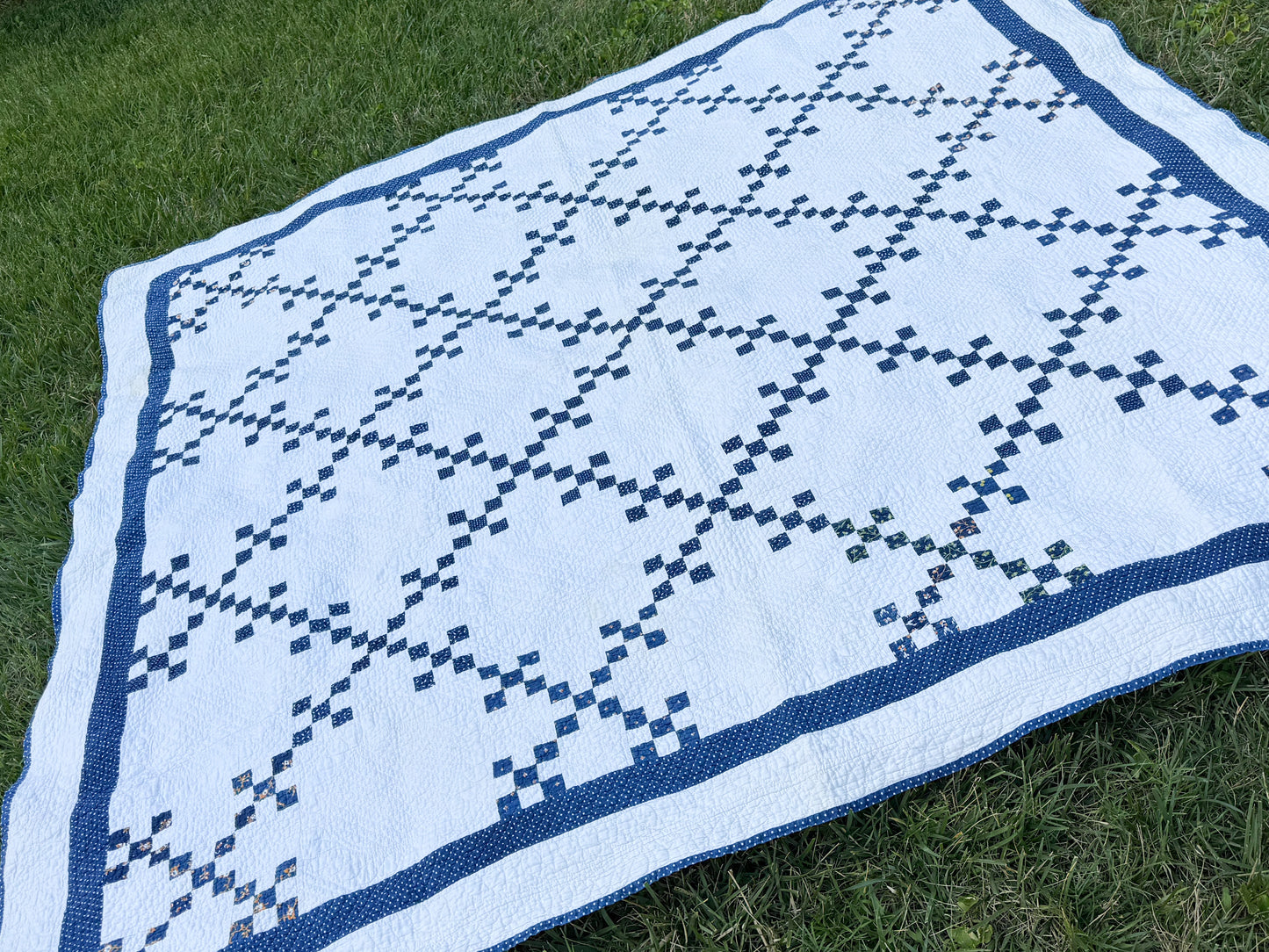 Antique Blue and White Double Nine Patch Quilt