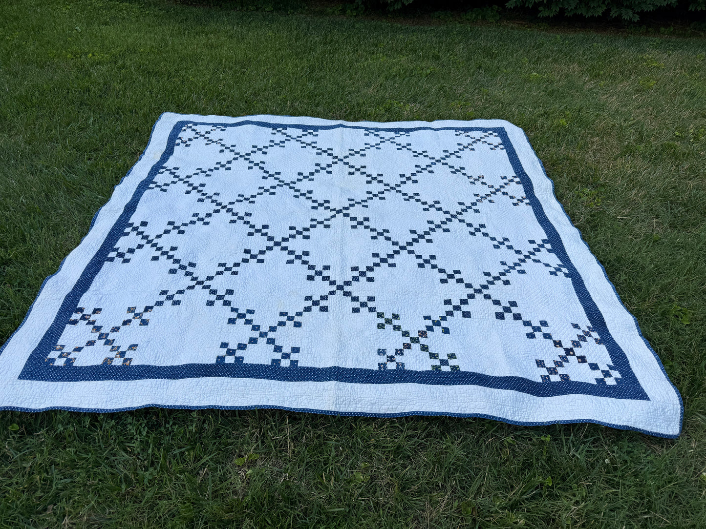 Antique Blue and White Double Nine Patch Quilt
