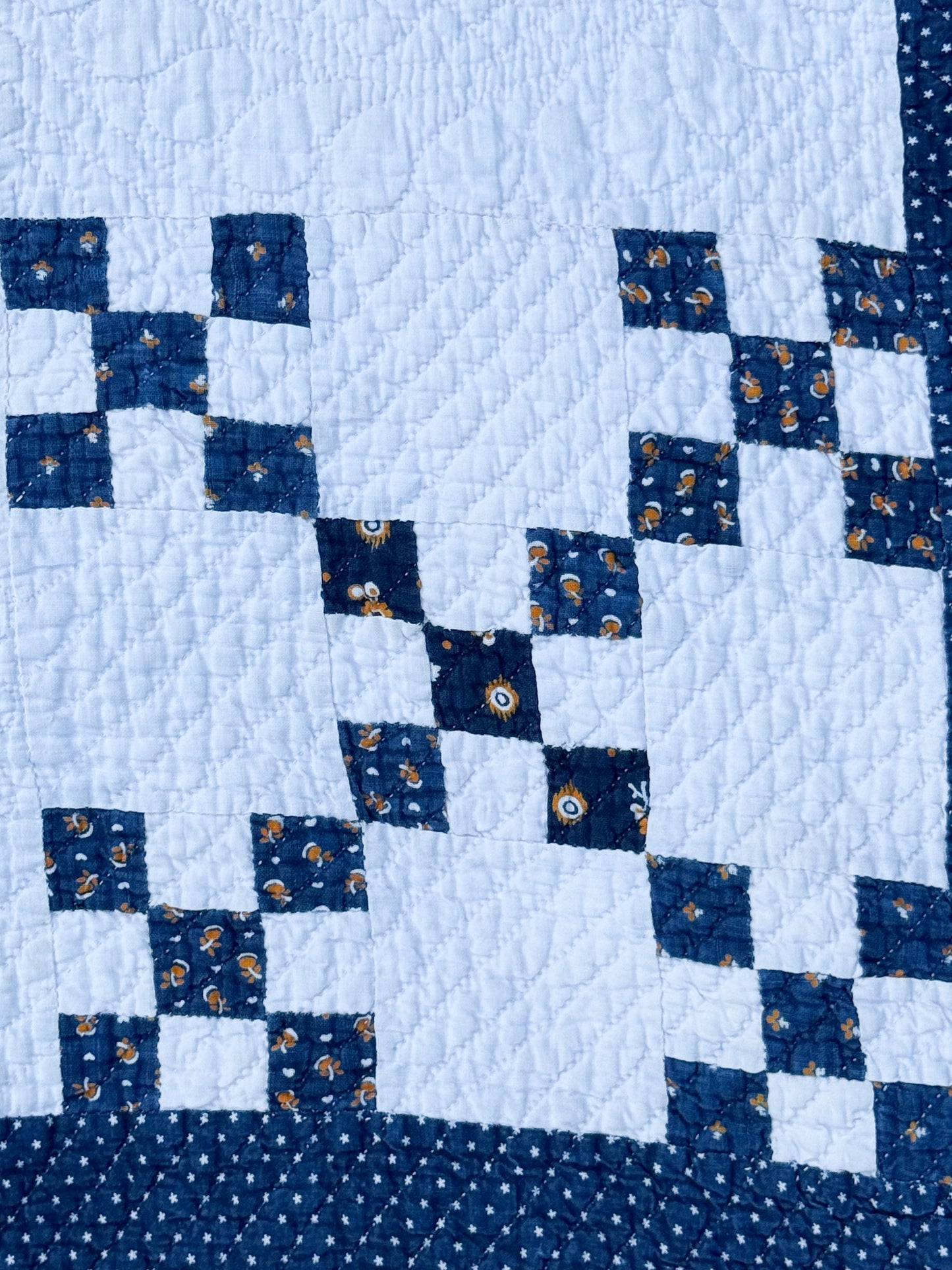 Antique Blue and White Double Nine Patch Quilt