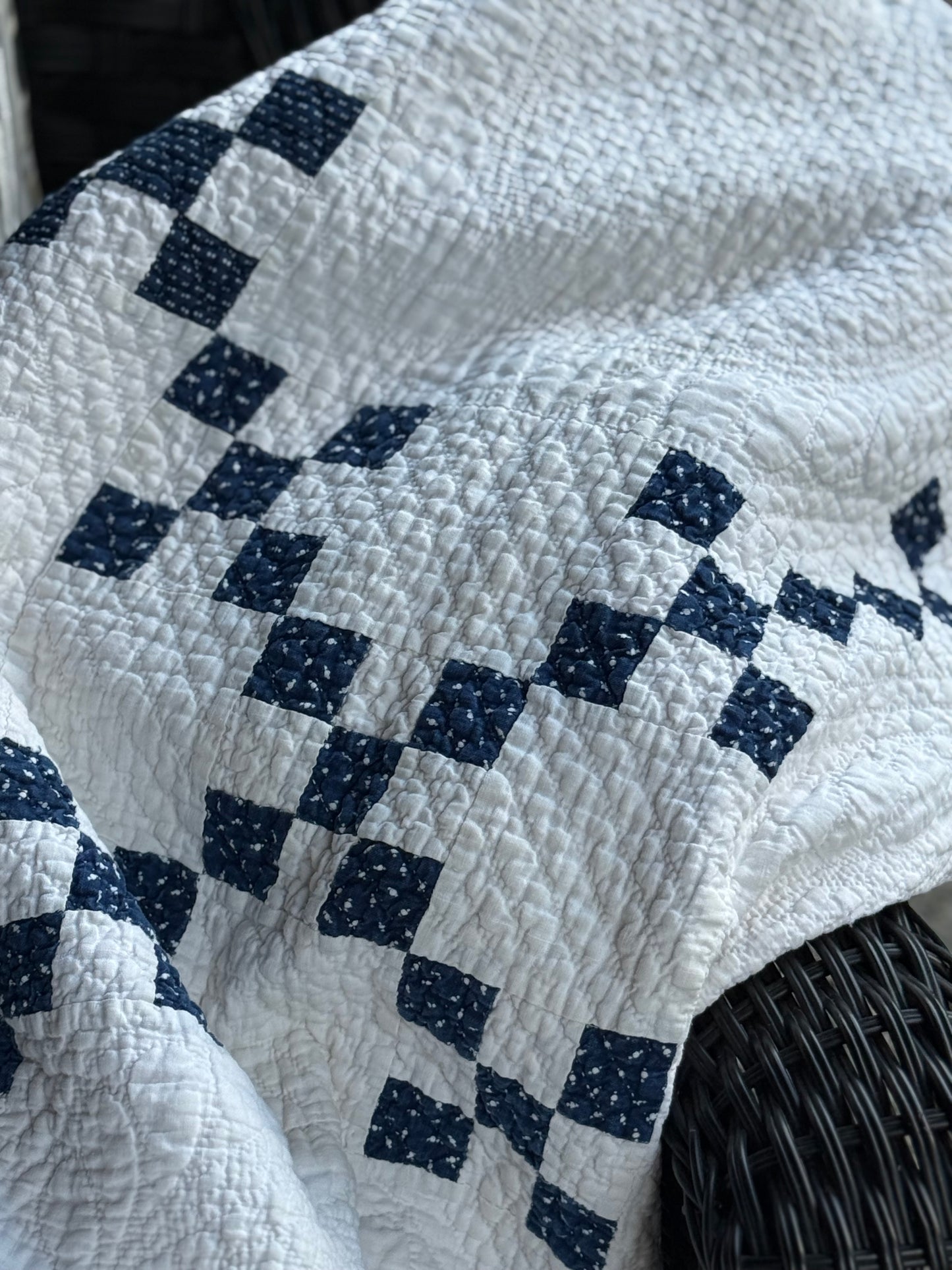 Antique Blue and White Double Nine Patch Quilt