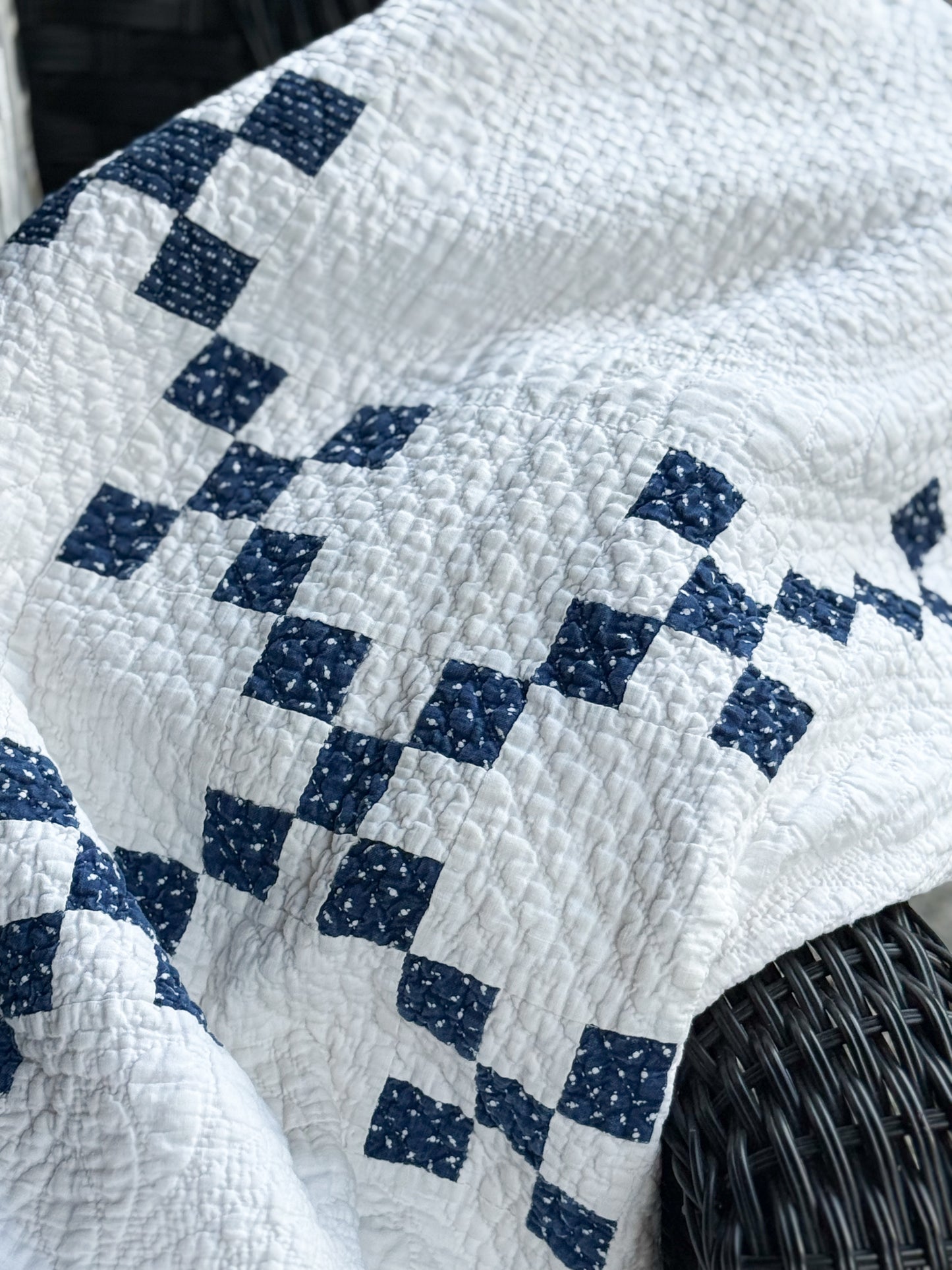 Antique Blue and White Double Nine Patch Quilt