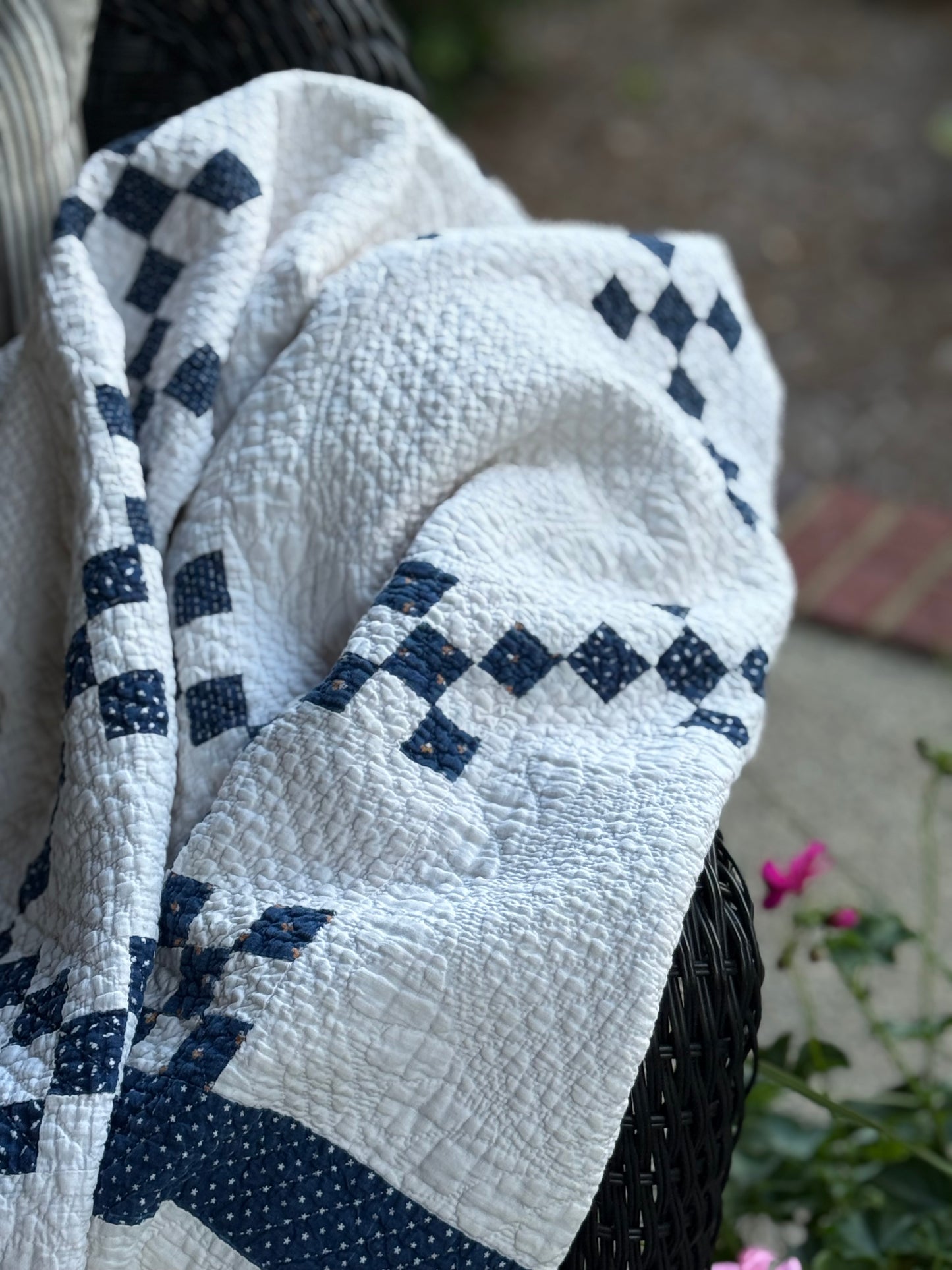 Antique Blue and White Double Nine Patch Quilt