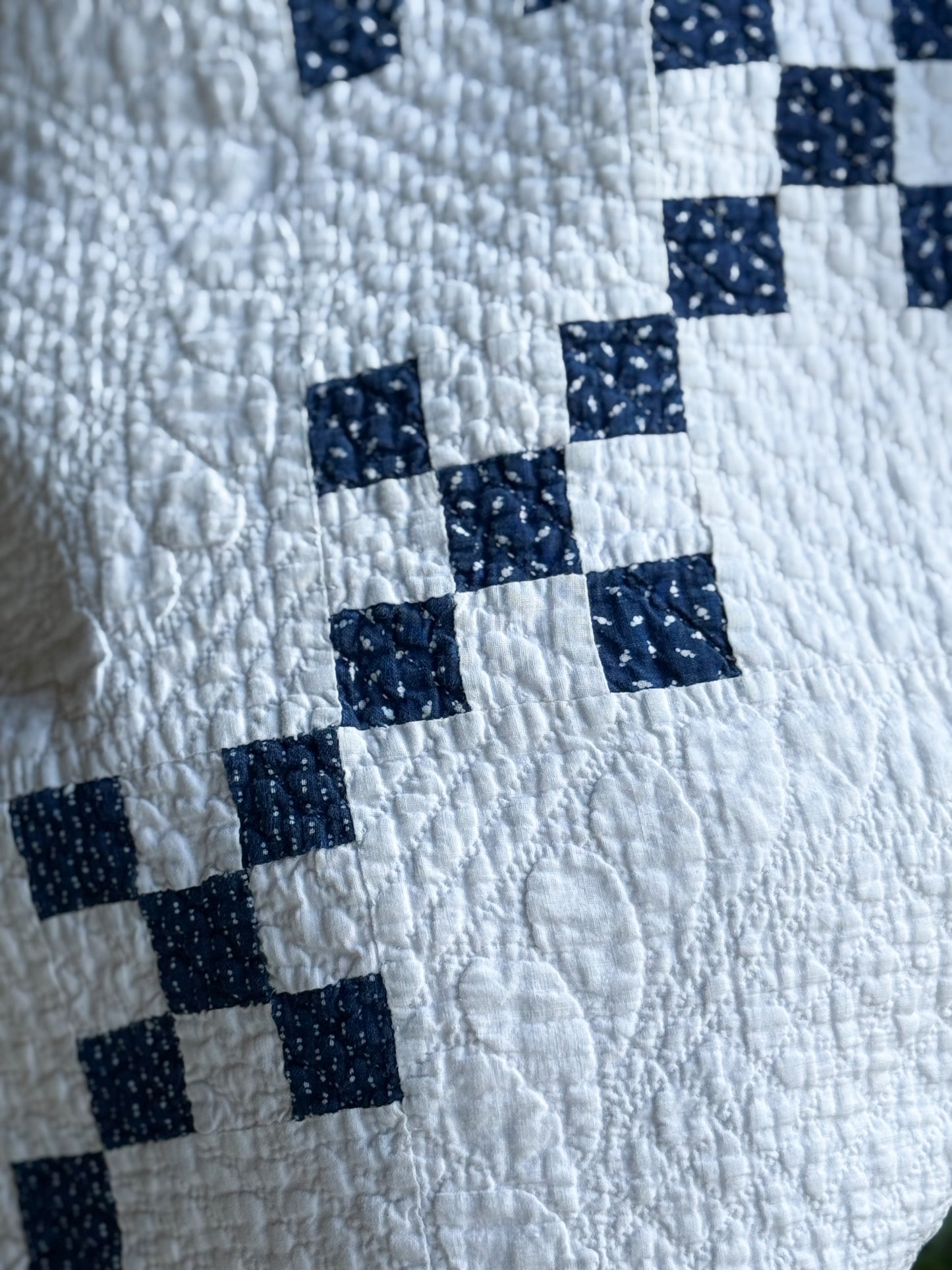 Antique Blue and White Double Nine Patch Quilt