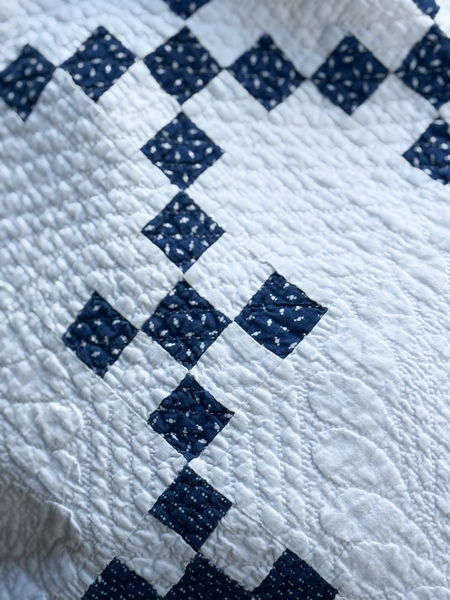 Antique Blue and White Double Nine Patch Quilt
