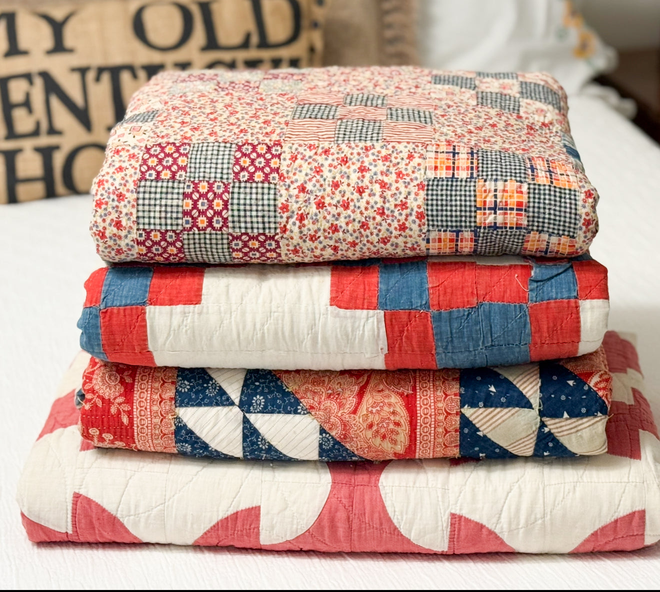 Vintage Red Floral Background Nine Patch Quilt