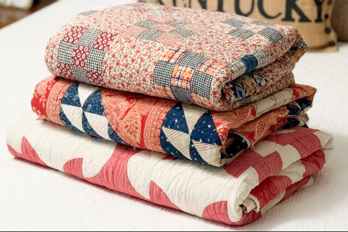 Vintage Red Floral Background Nine Patch Quilt