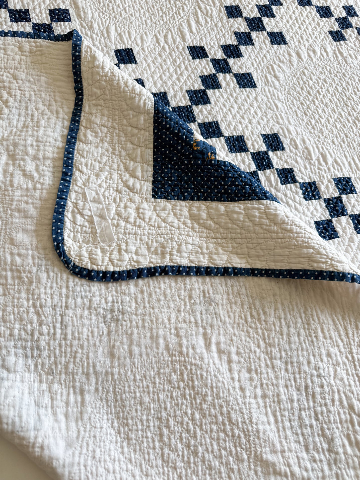 Antique Blue and White Double Nine Patch Quilt