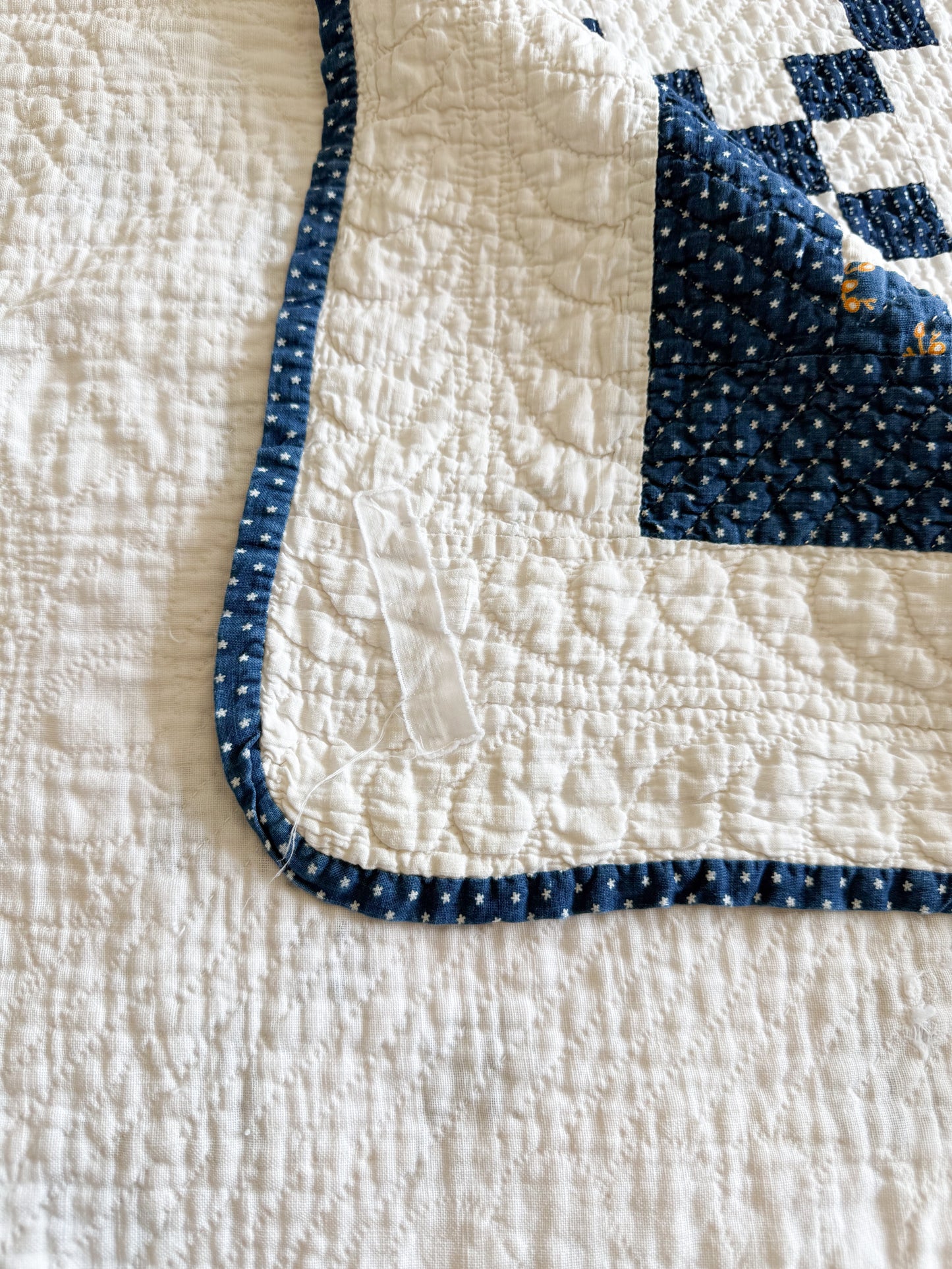 Antique Blue and White Double Nine Patch Quilt