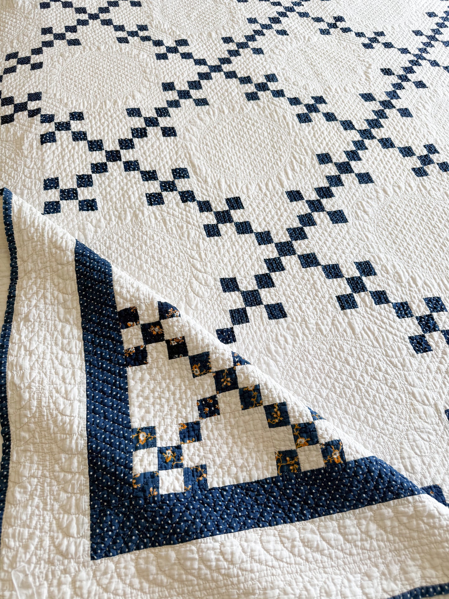 Antique Blue and White Double Nine Patch Quilt