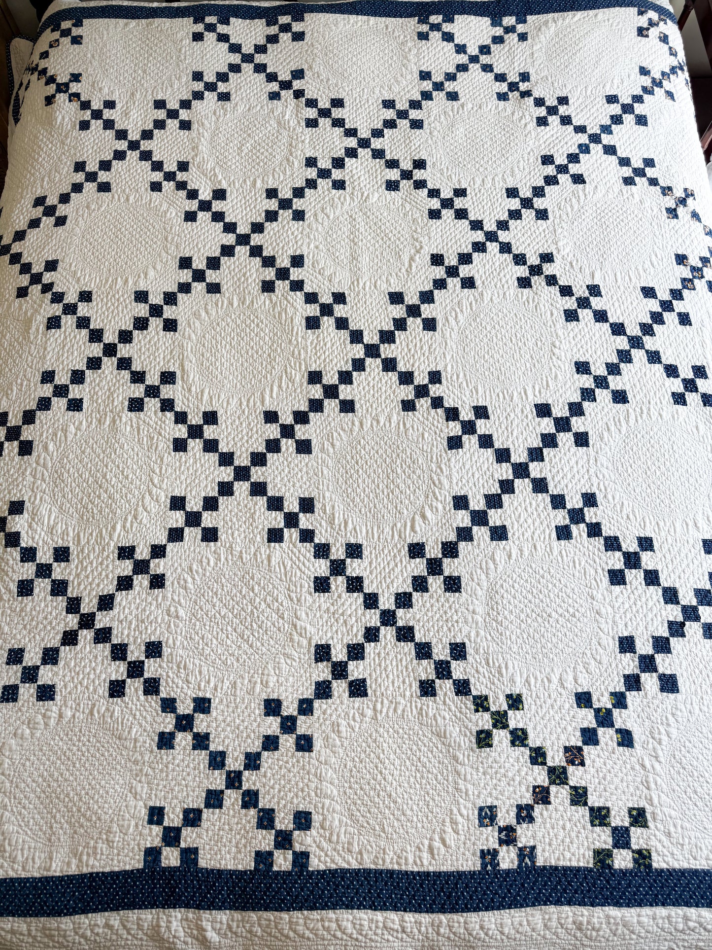 Antique Blue and White Double Nine Patch Quilt