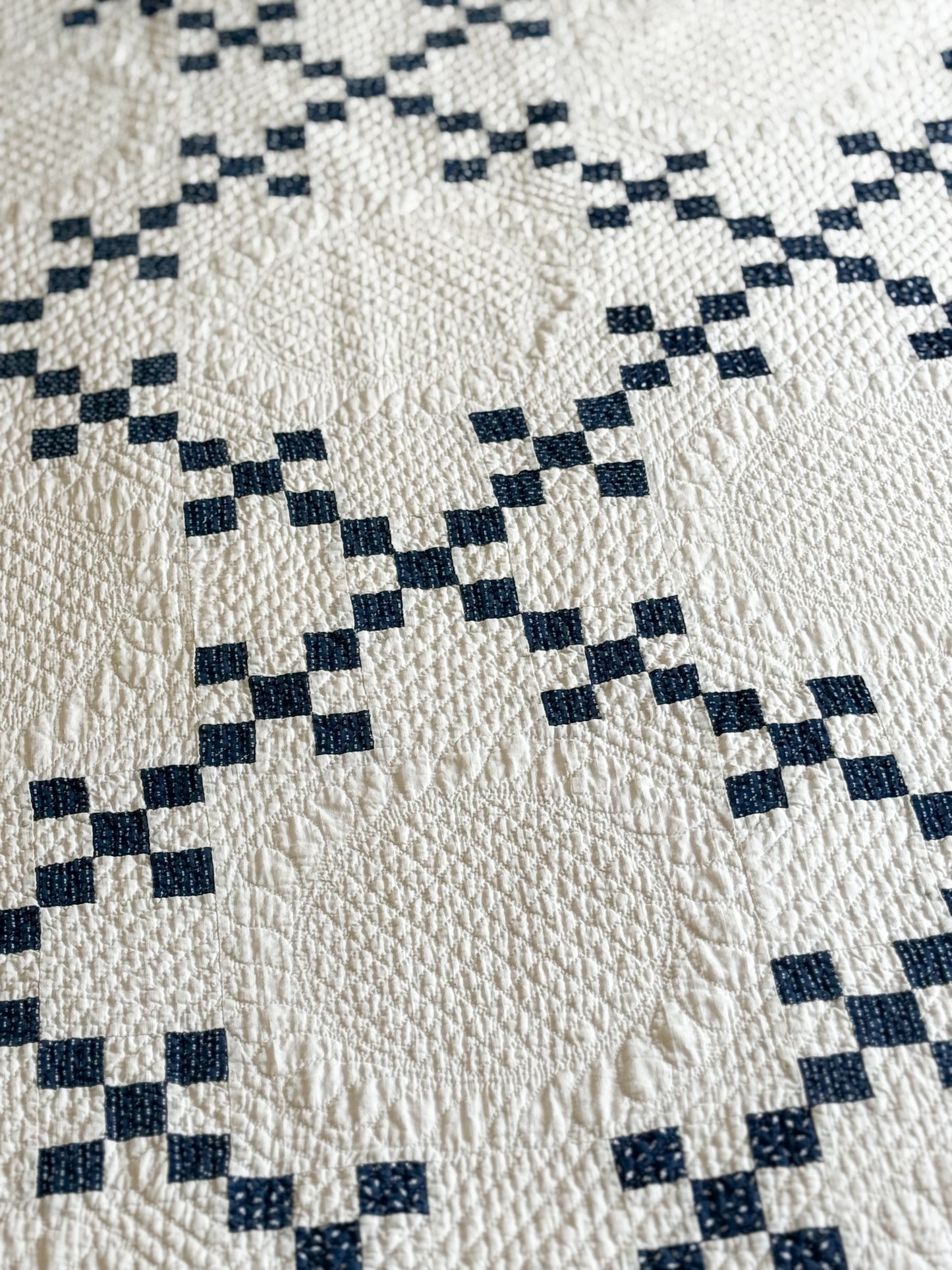 Antique Blue and White Double Nine Patch Quilt
