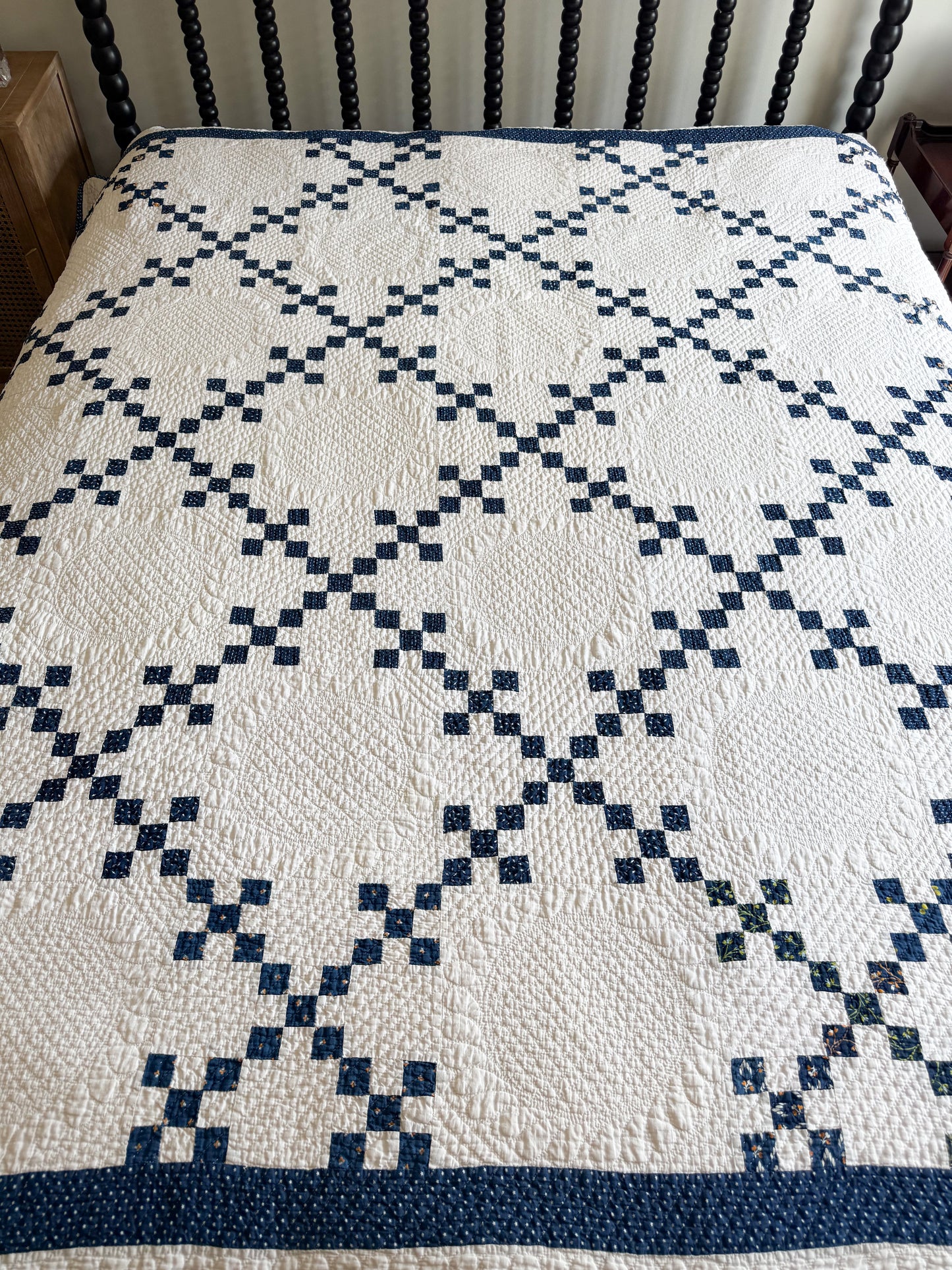 Antique Blue and White Double Nine Patch Quilt