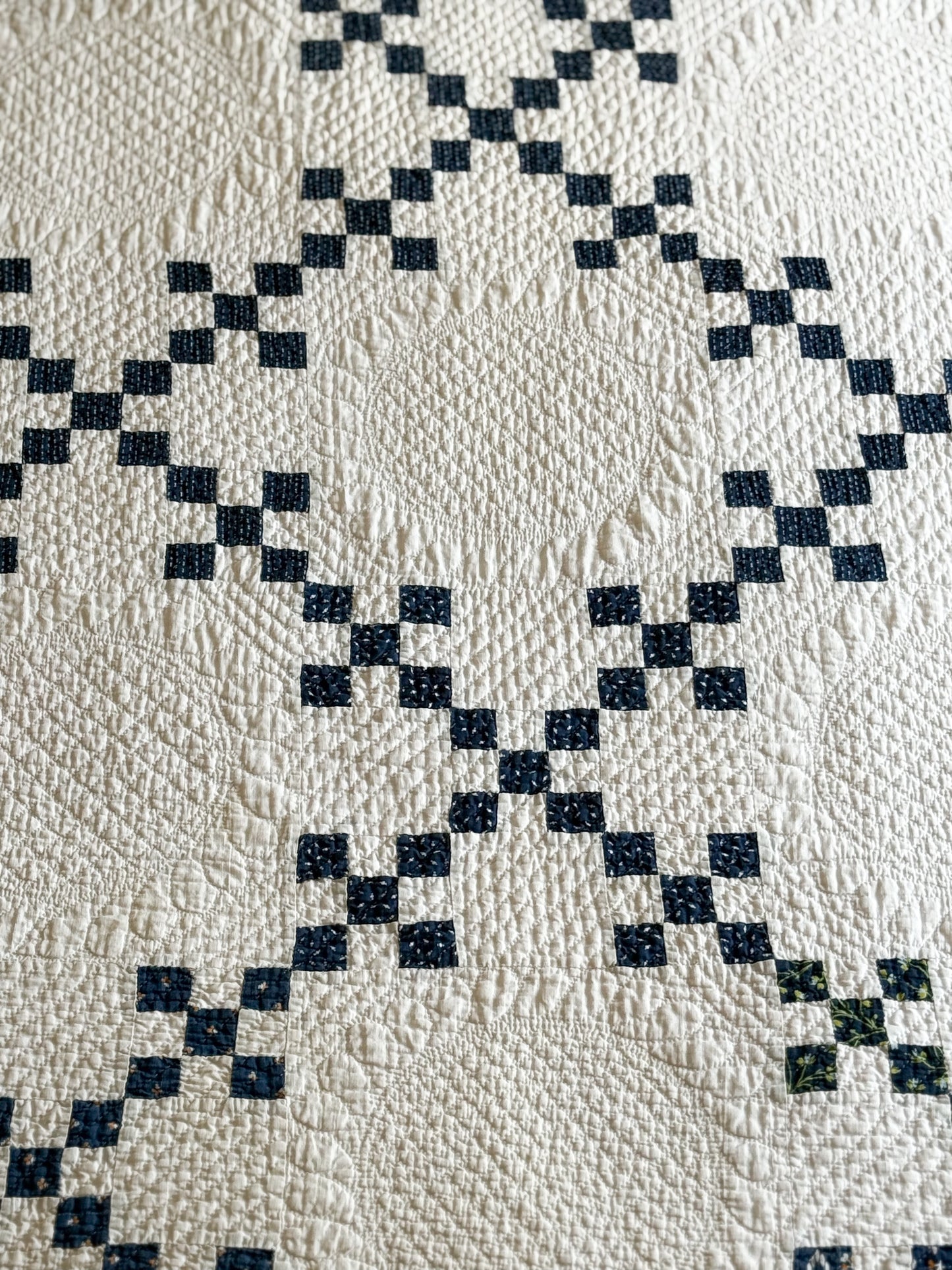 Antique Blue and White Double Nine Patch Quilt
