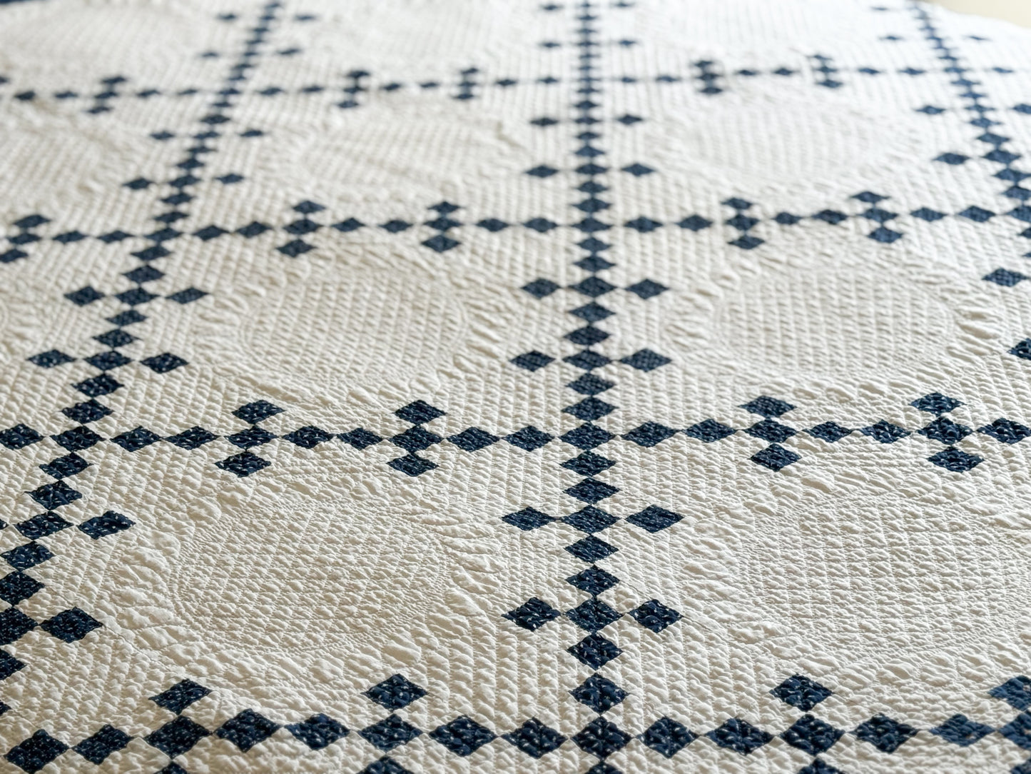 Antique Blue and White Double Nine Patch Quilt