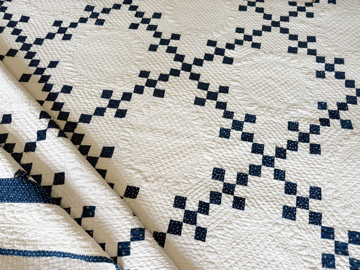 Antique Blue and White Double Nine Patch Quilt