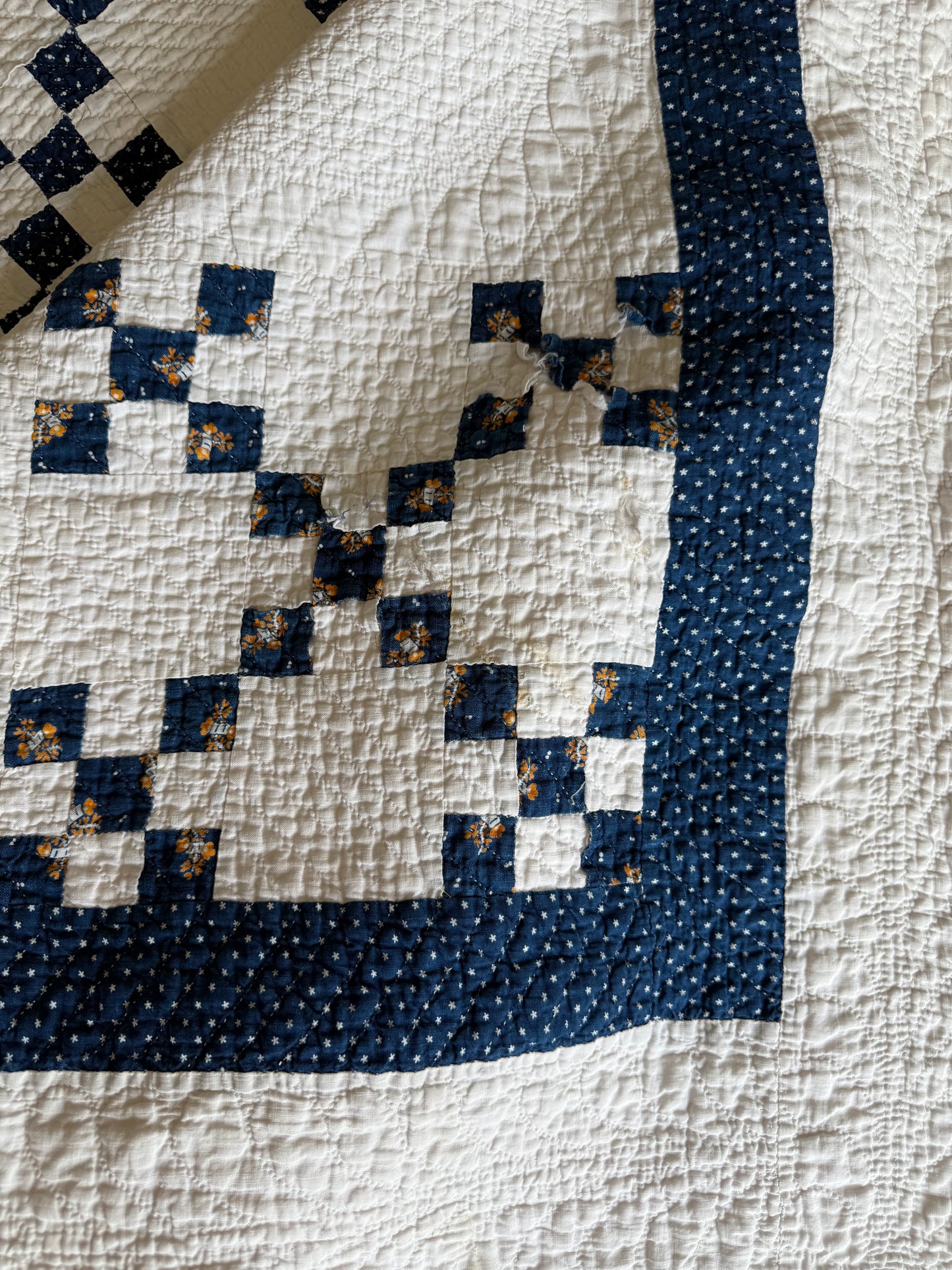 Antique Blue and White Double Nine Patch Quilt