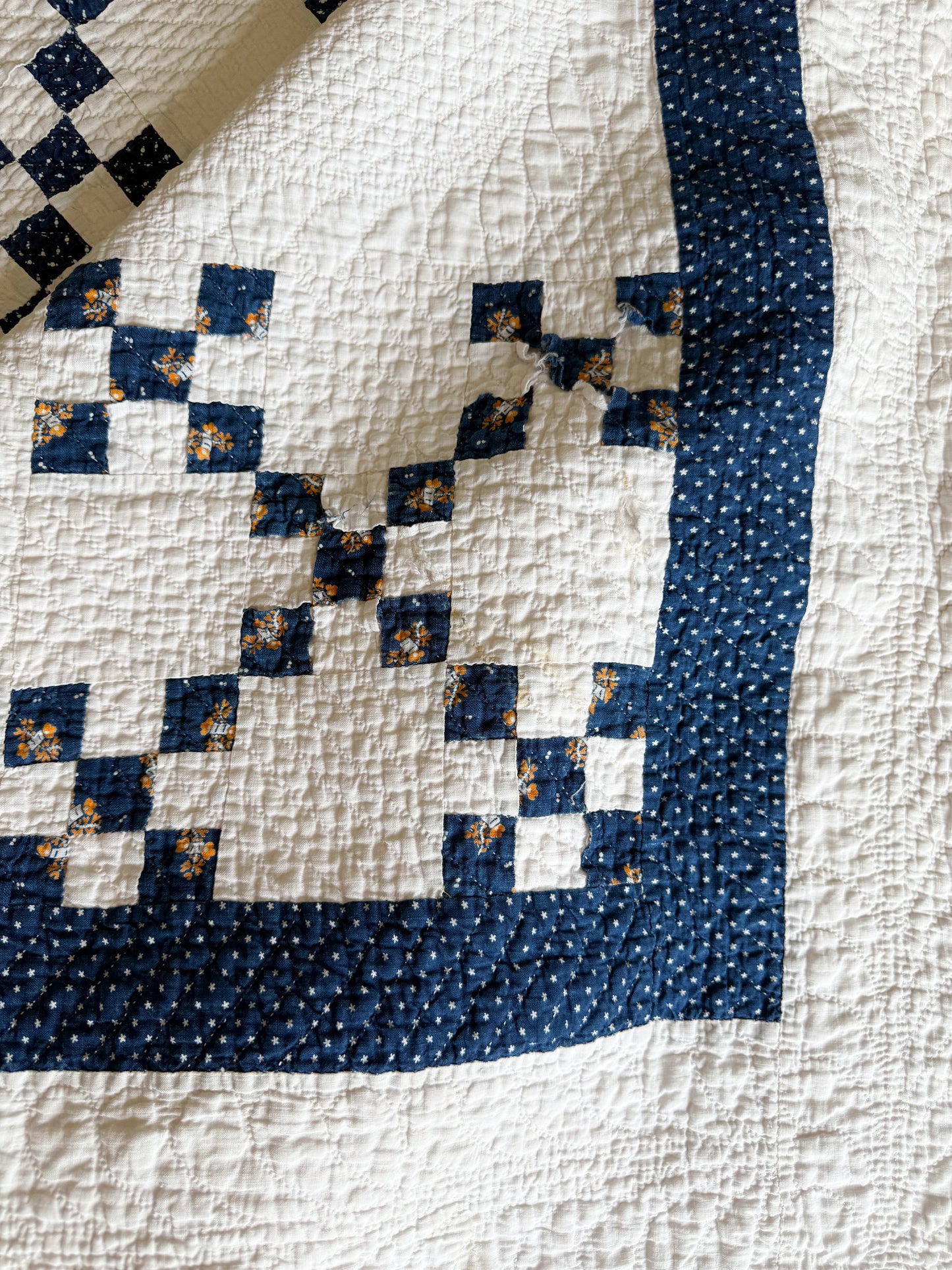 Antique Blue and White Double Nine Patch Quilt