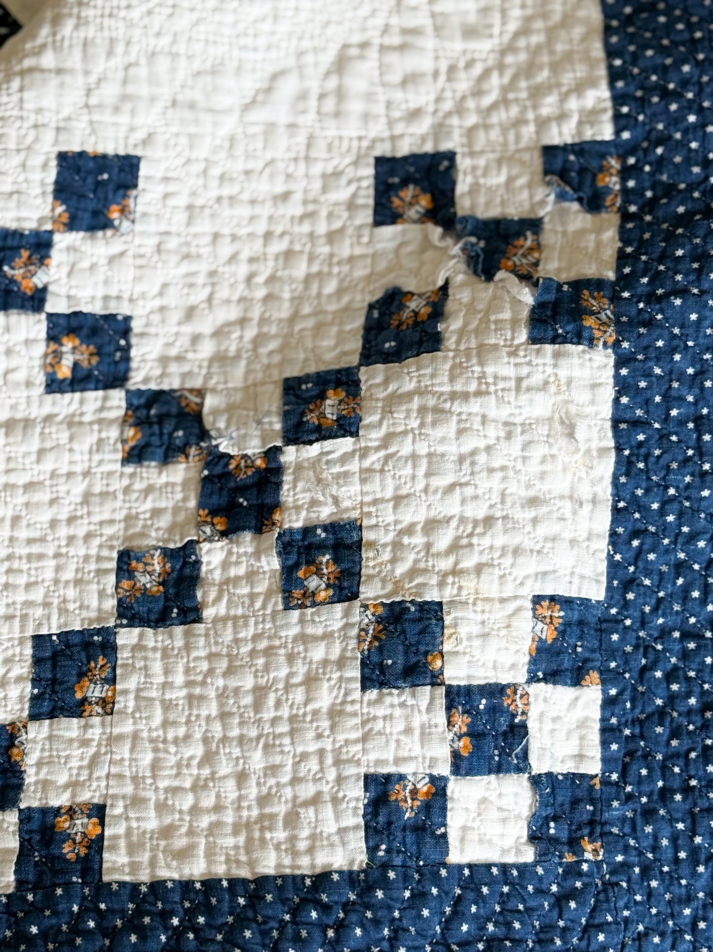 Antique Blue and White Double Nine Patch Quilt