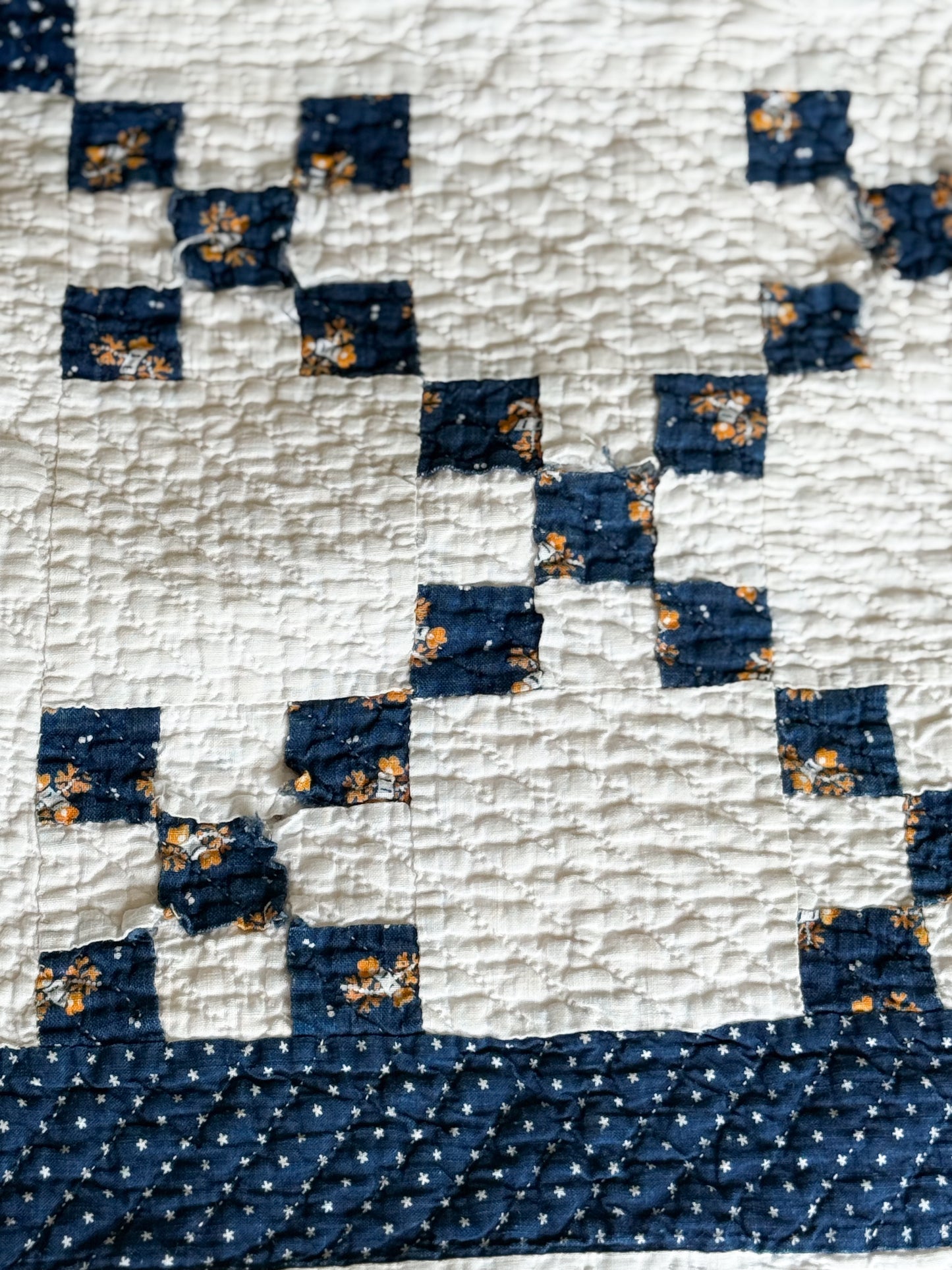 Antique Blue and White Double Nine Patch Quilt