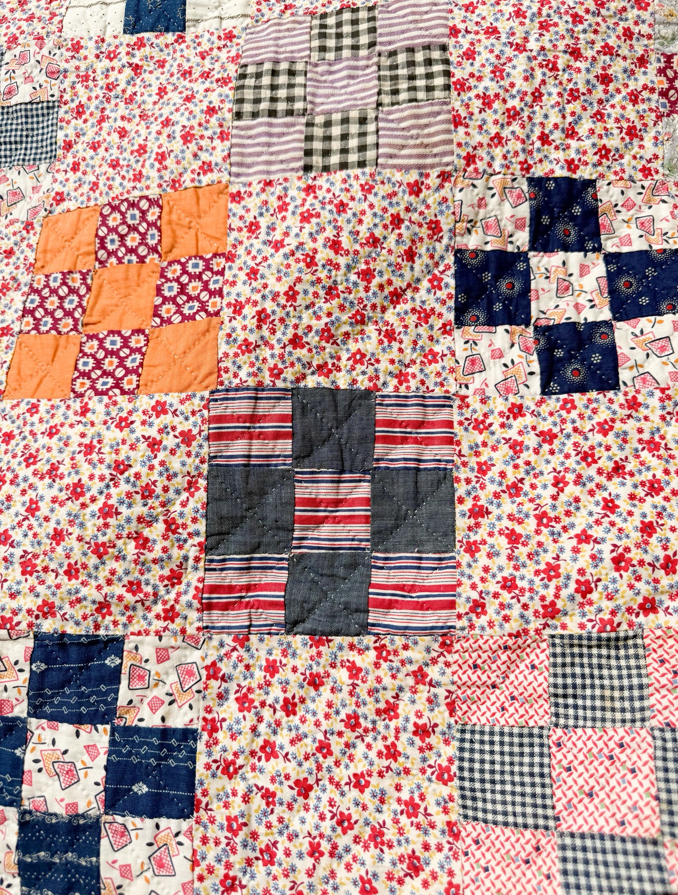 Vintage Red Floral Background Nine Patch Quilt